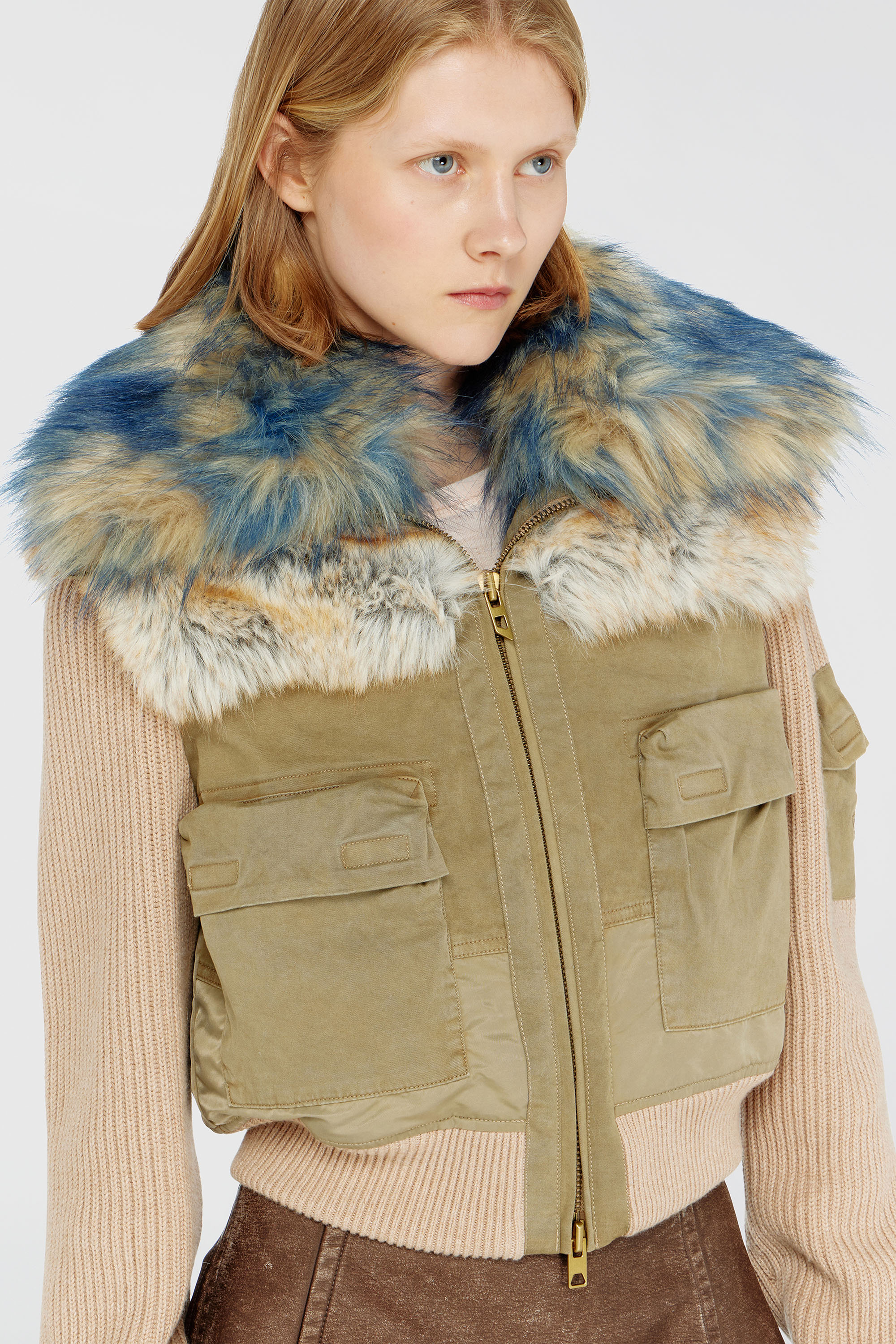 Diesel - G-USTAV, Woman's Bomber jacket with rib-knit and plush trims in Beige - 4