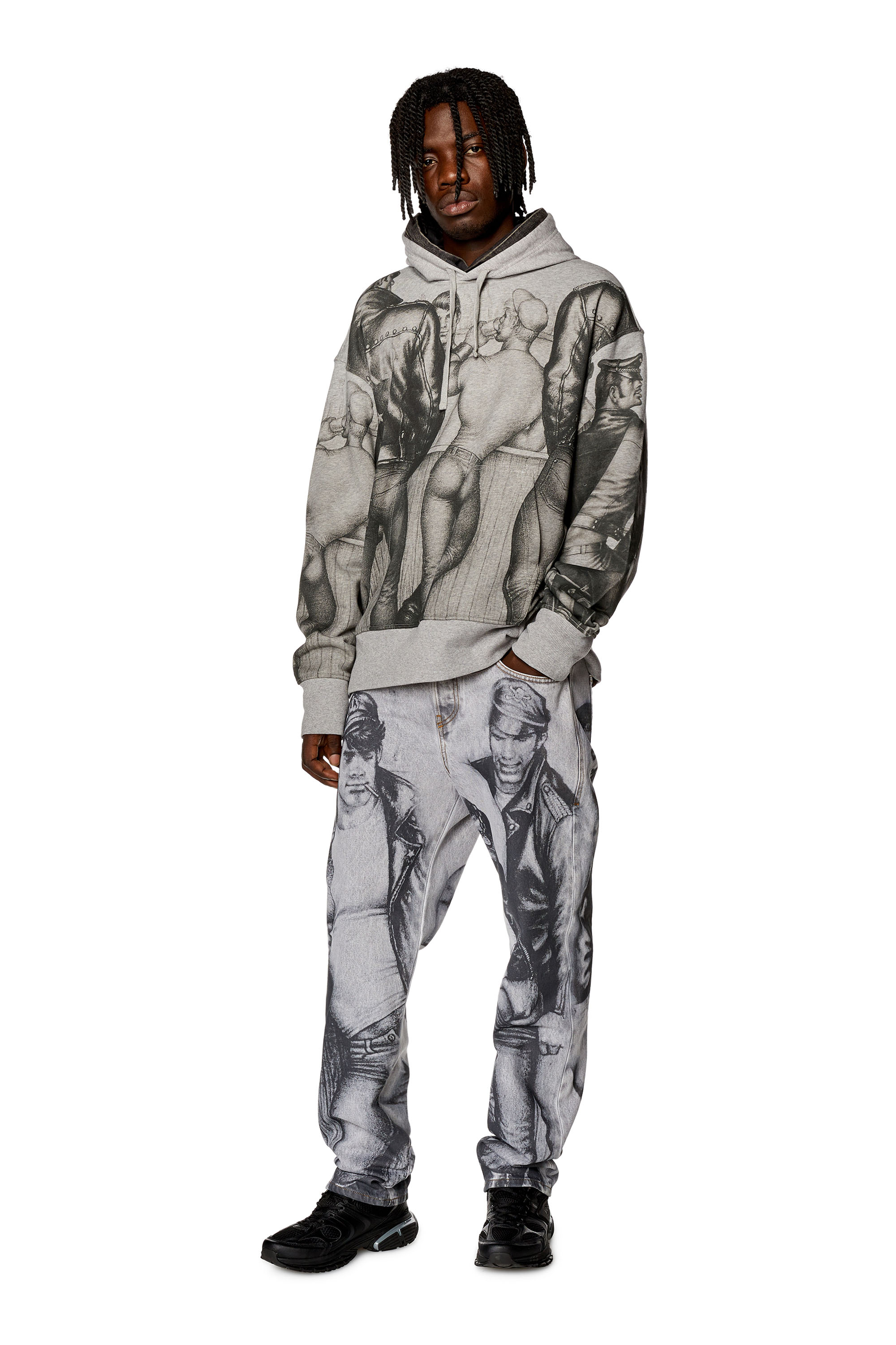 Diesel - PR-S-MACS-HOOD, Sudadera con capucha, estampados y parches Unisex in Gris - 1