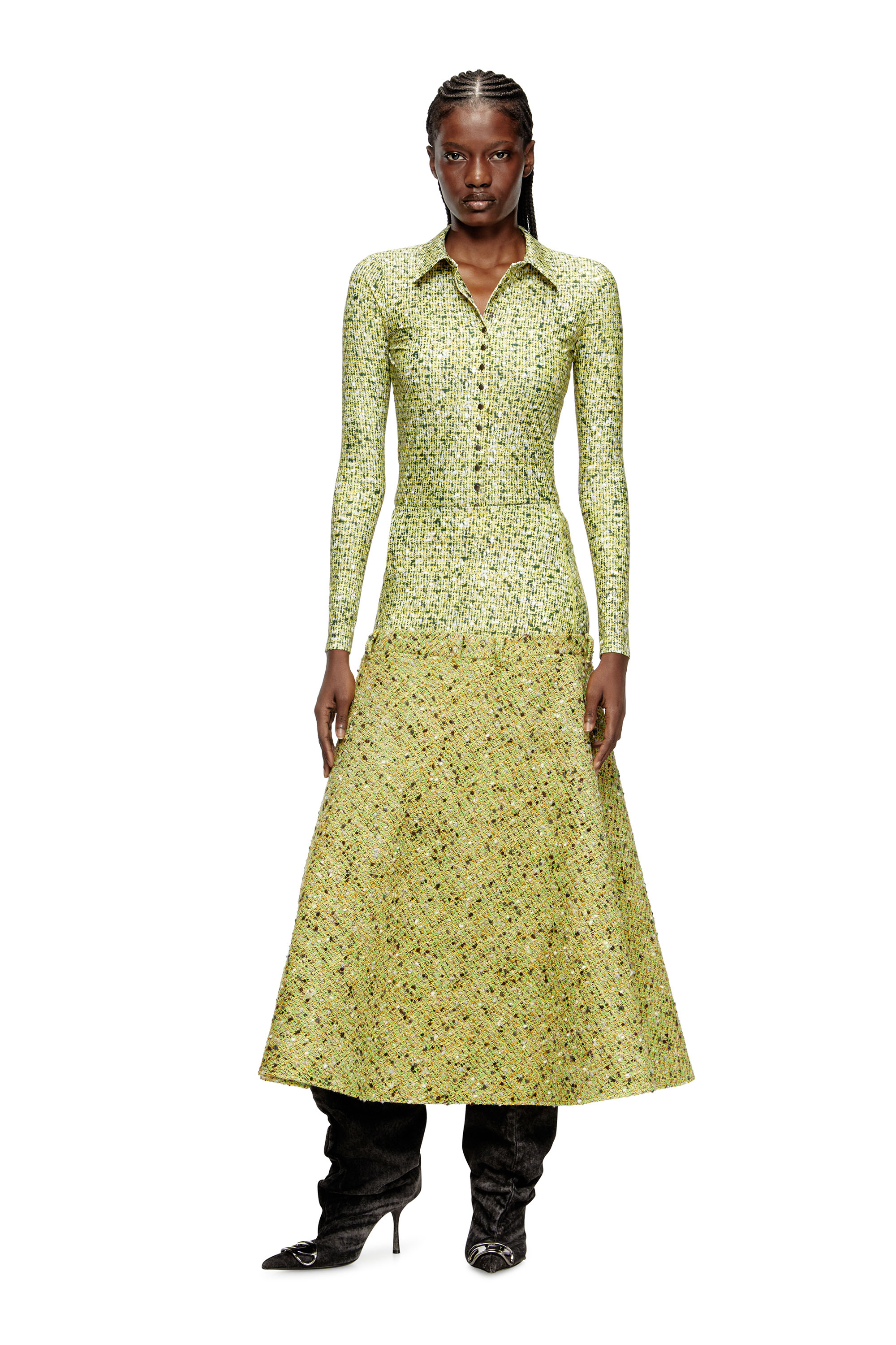 Diesel - O-GRACE-MIX, Jupe en bouclé avec taille en Lycra Femme in Vert - 2
