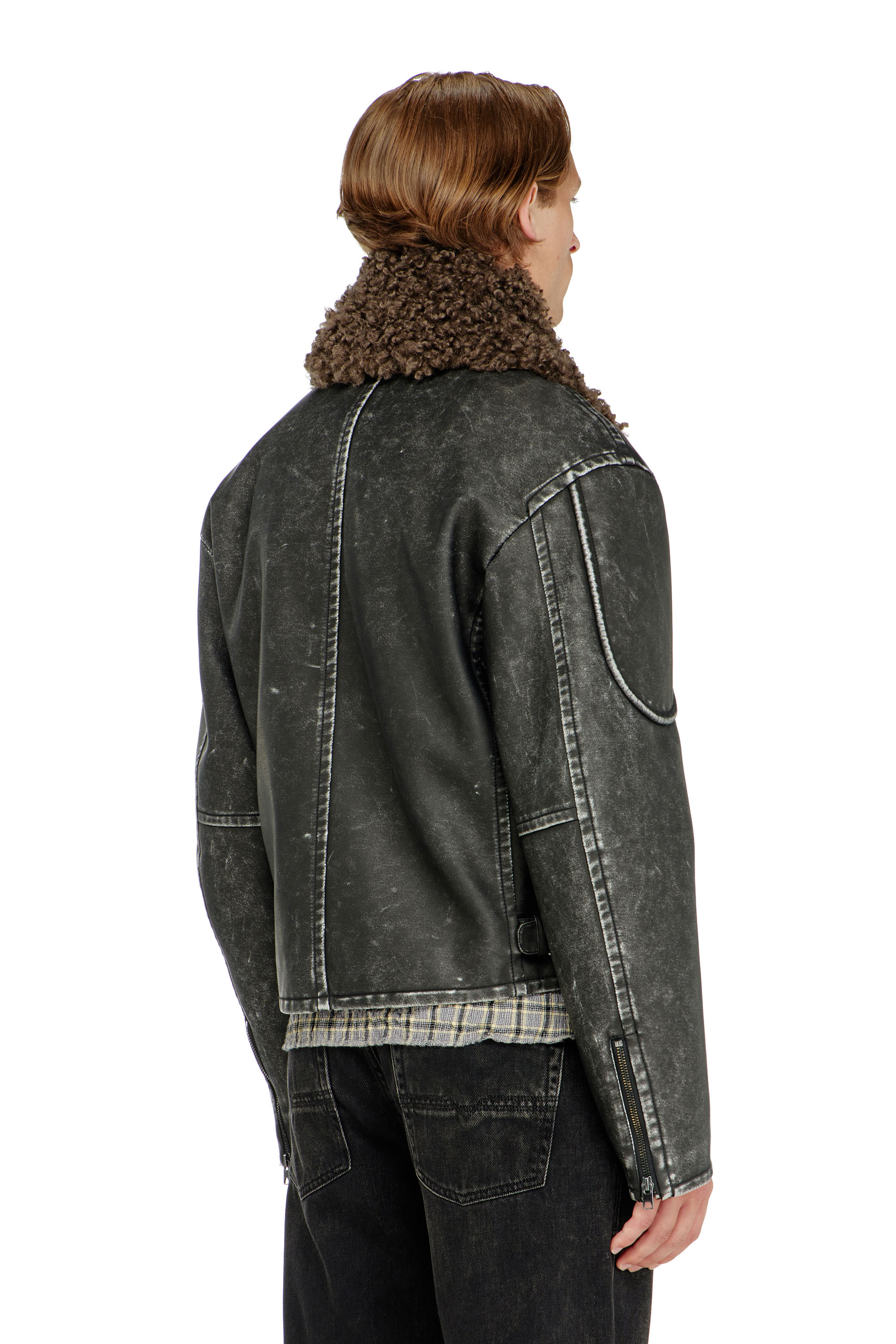 Diesel - W-ALEX, Male's Biker jacket with detachable collar in Dark Grey - 5