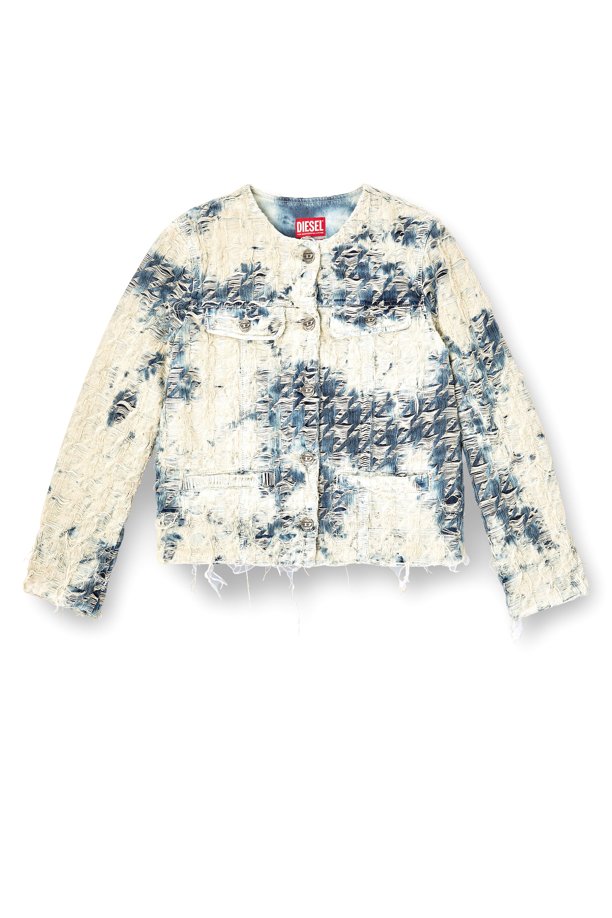 Diesel - DE-GRAFY-FSH, Female's Jacket in houndstooth-weave denim in Blue/White - 3