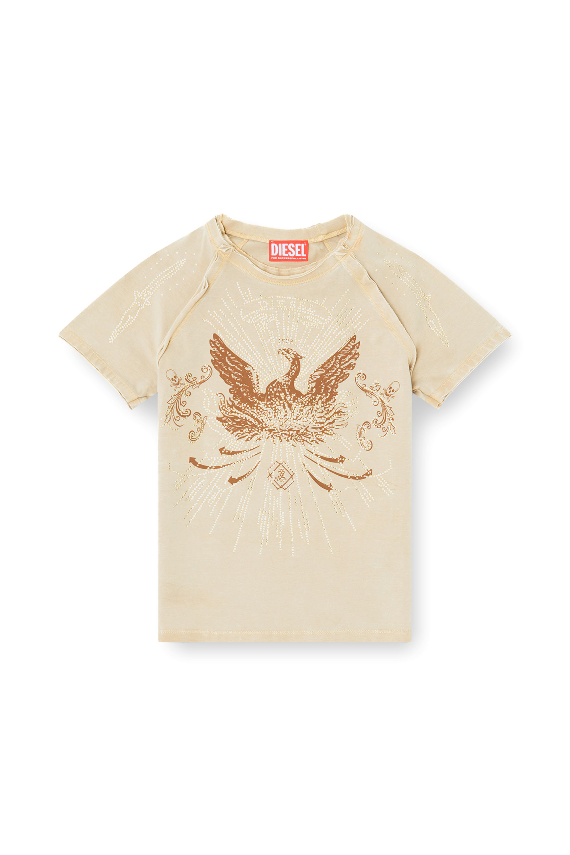 Diesel - T-ROWEENA, Female's Phoenix T-shirt with rhinestones in Light Brown - 2