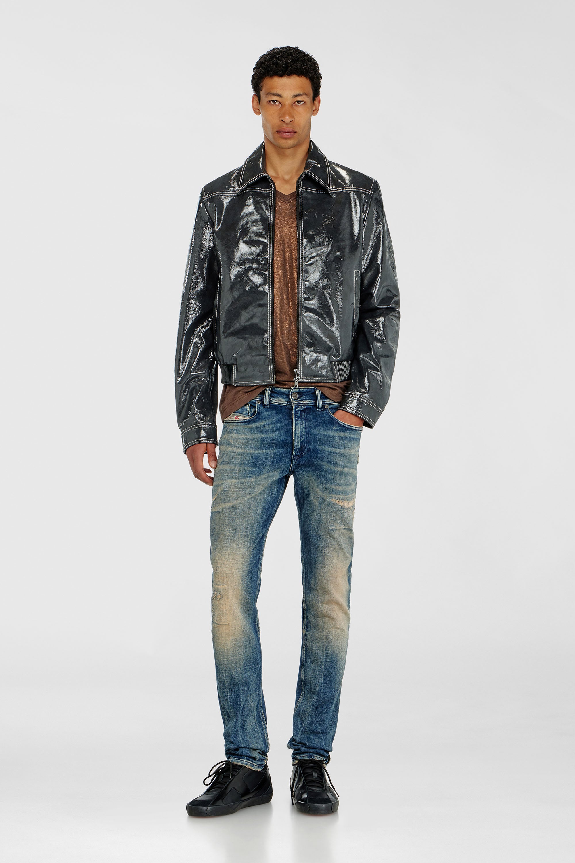 Diesel - L-ADDI, Male's Patent-leather jacket in Dark Grey - 2