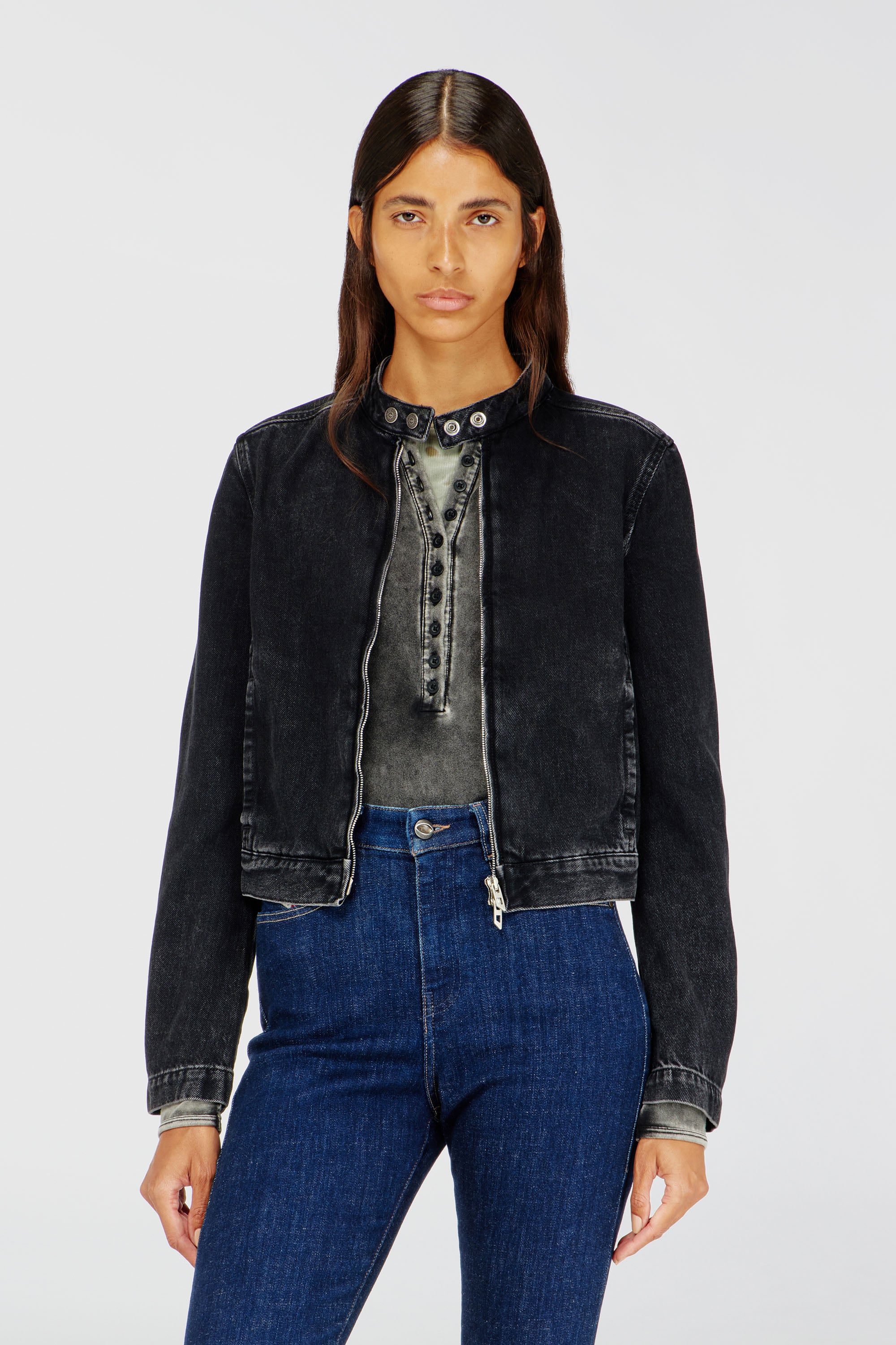 Diesel - DE-MORNIN, Chaqueta moto de mezclilla en denim de lavado oscuro Mujer in Negro - 5