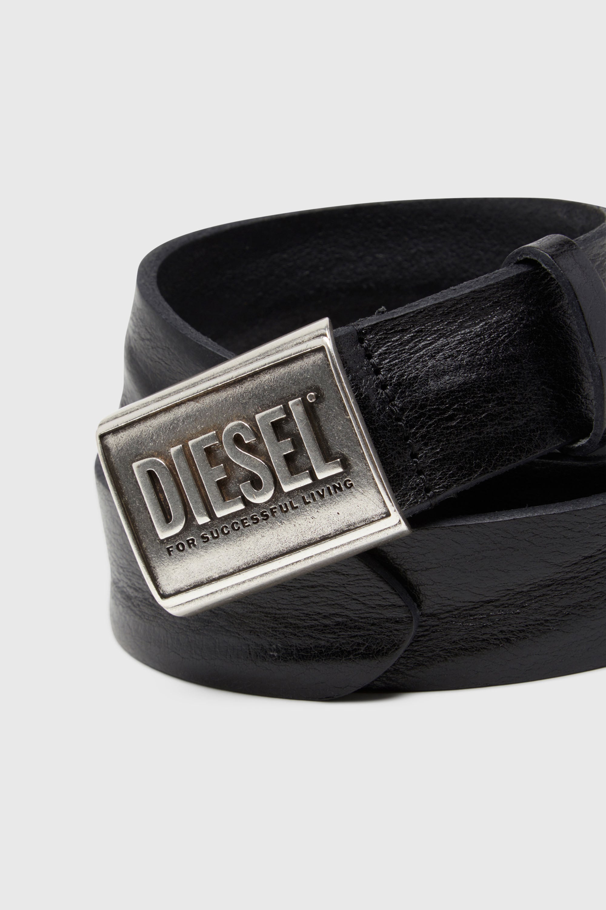 Men's Leather belt 4 cm with logo plaque | Black | Diesel US