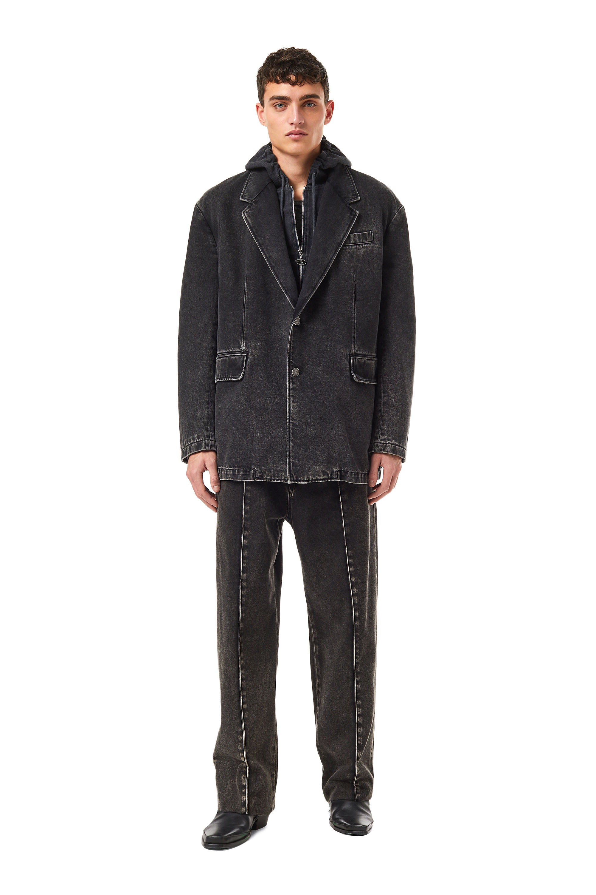 Diesel - D-BLAZ SINGLE BREASTED BLAZER, Unisex's Denim blazer in Black/Dark grey - 1