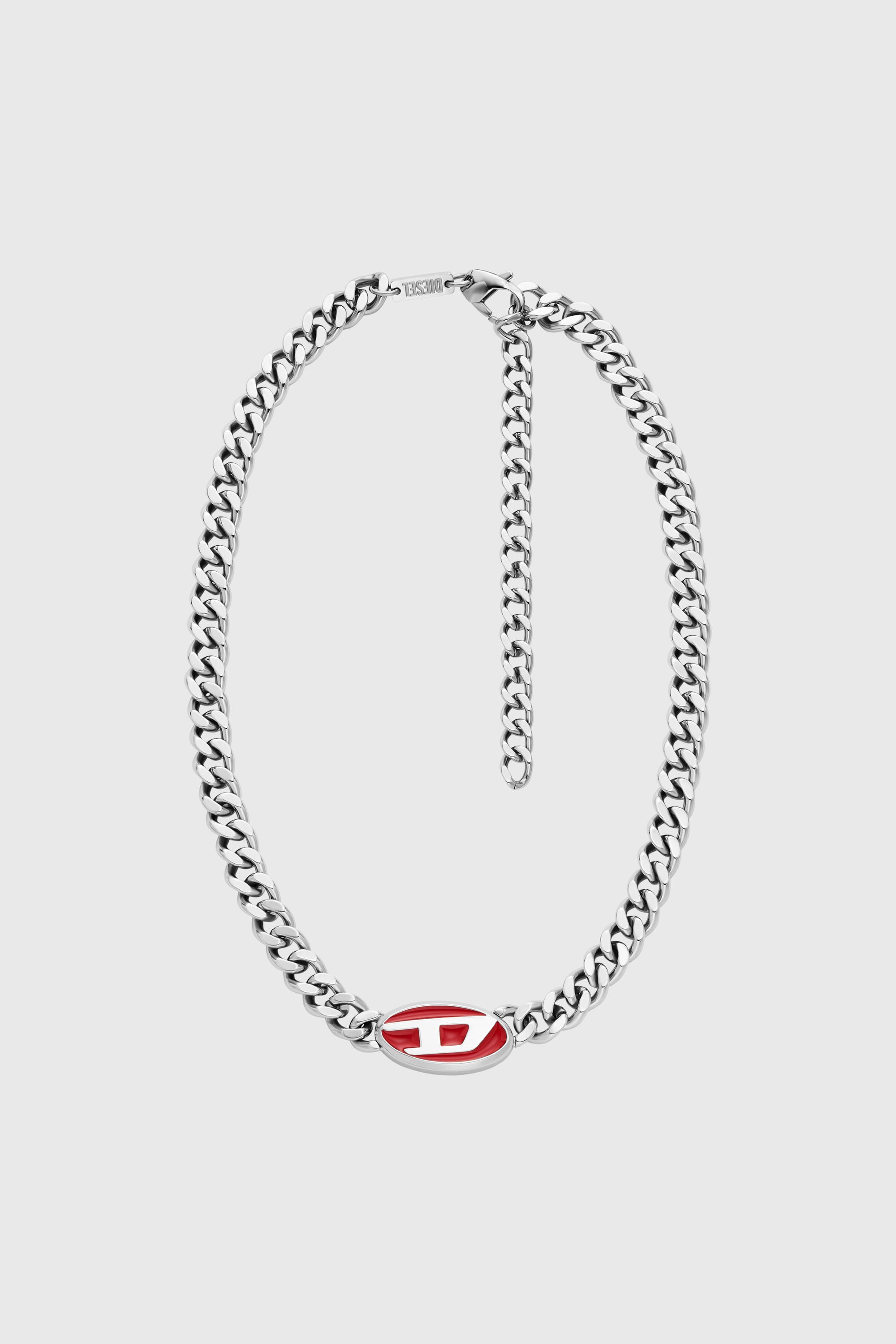 Diesel - DX1446, Unisex's Red enamel chain necklace in Silver - 1