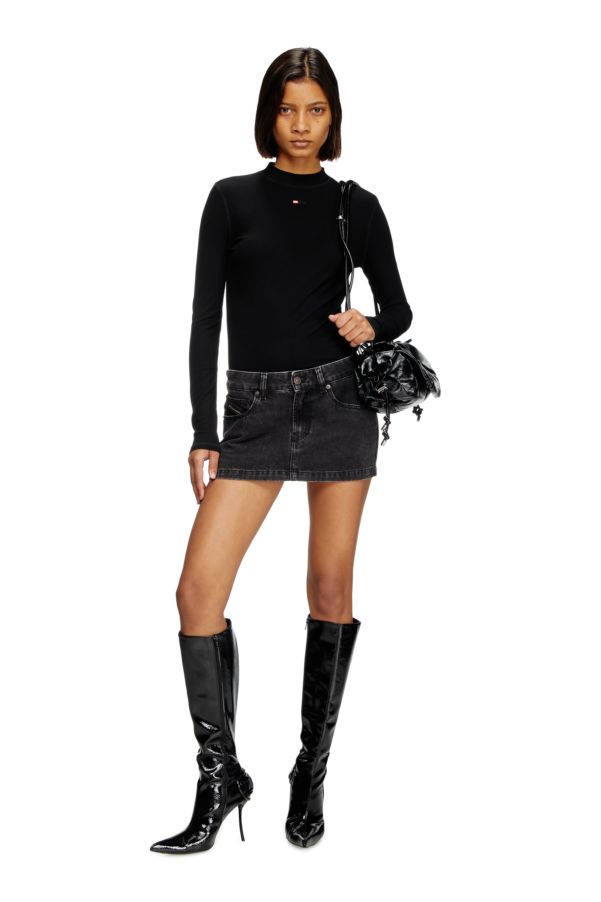 Diesel - T-MOKKY-LS-MICRODIV, Top à col montant avec micro logo Homme in Noir - 6