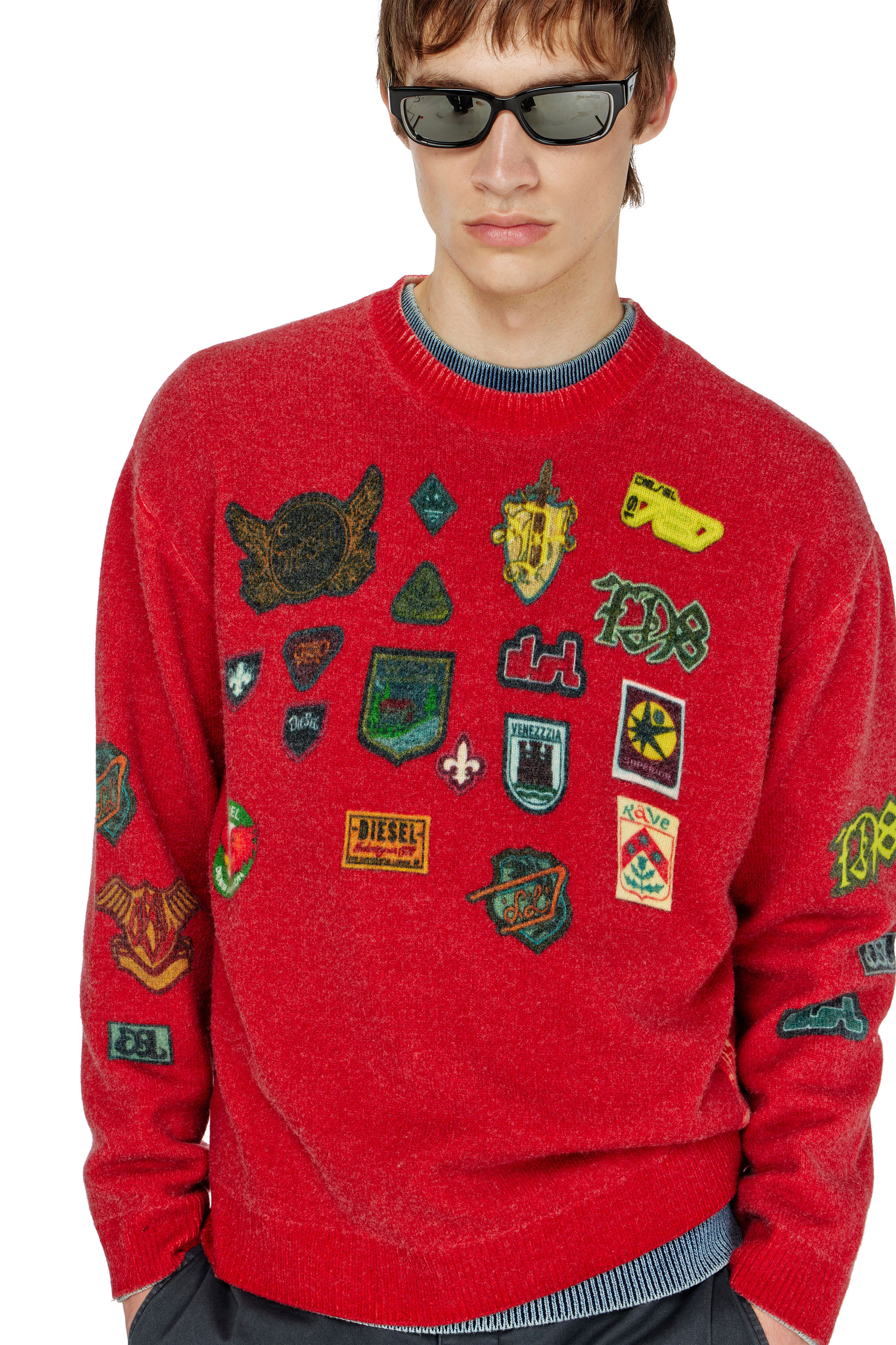 Diesel - K-PATCY, Jersey de lana con parches impresos Hombre in Rojo - 4