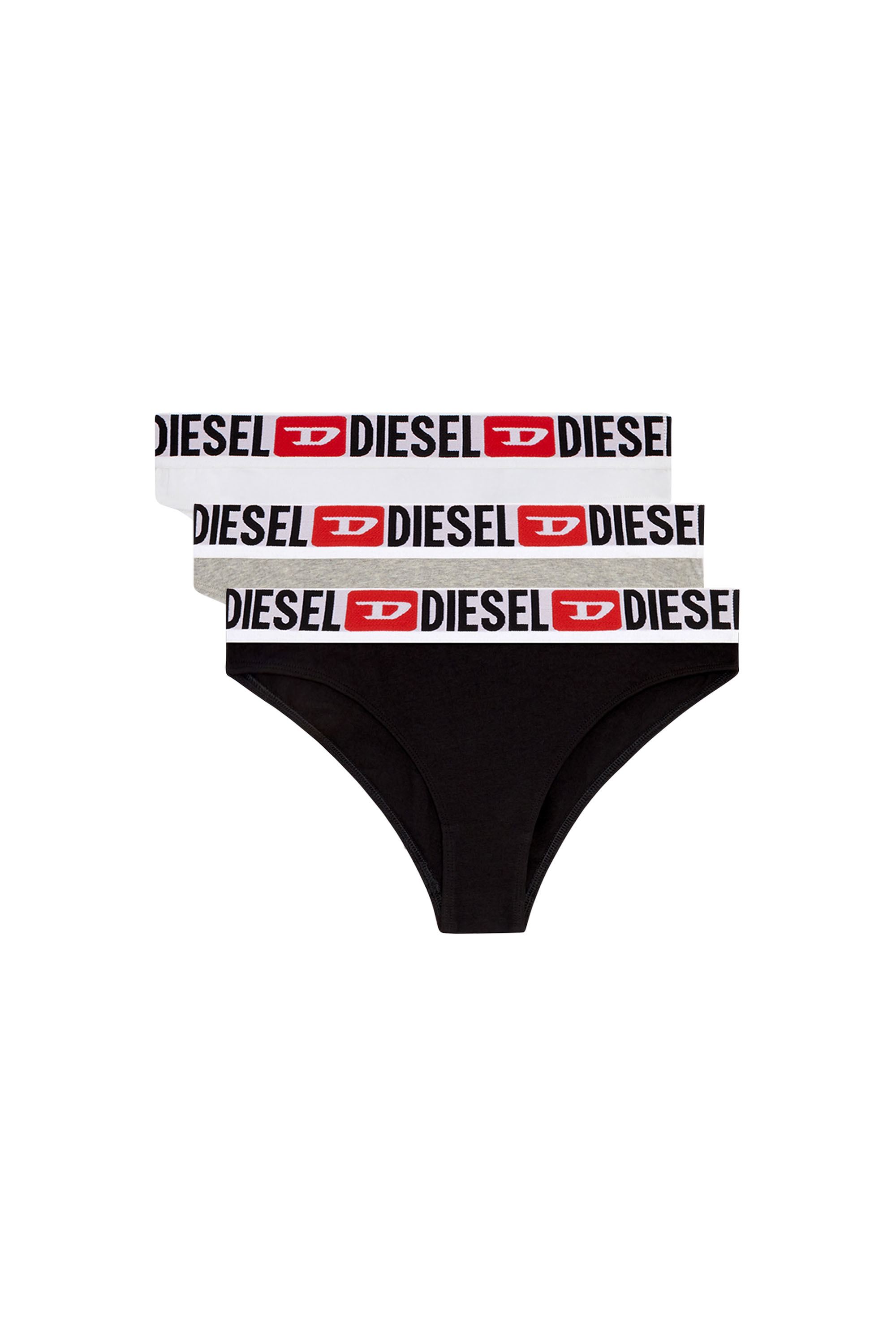 Diesel - UFPN-PANTIES-TD-THREEPACK, Woman's Three-pack briefs with logo waist in Black/Grey - 4