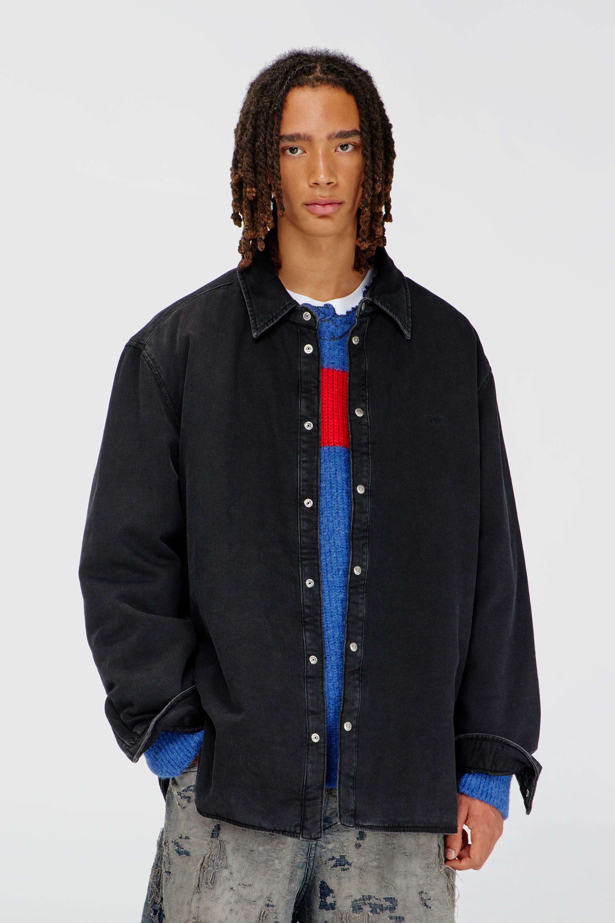 Diesel - D-FLAIM-D, Male's Padded denim overshirt in Black - 2