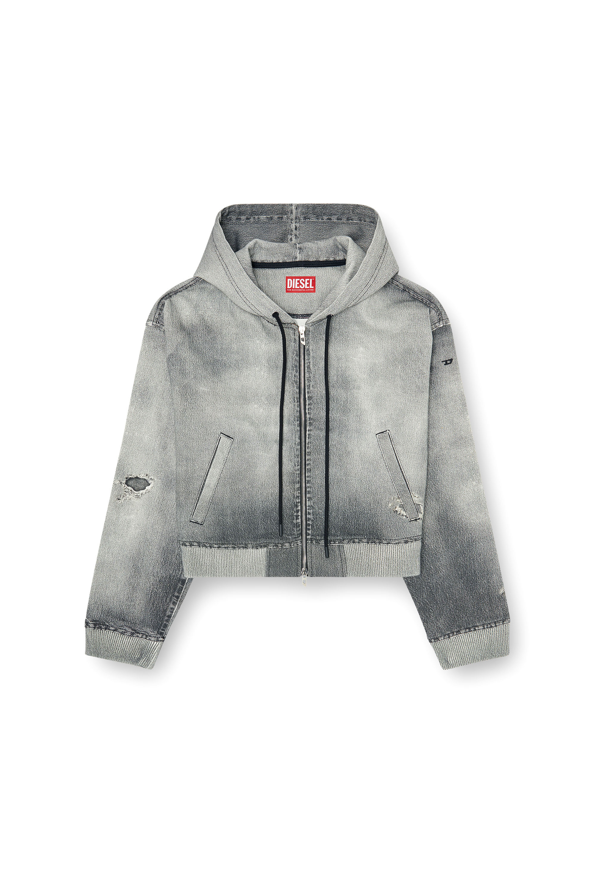 Diesel - DE-GIRI-CROP JOGG, Sudadera con capucha de cremallera en trompe l'oeil JoggJeans Mujer in Gris - 4