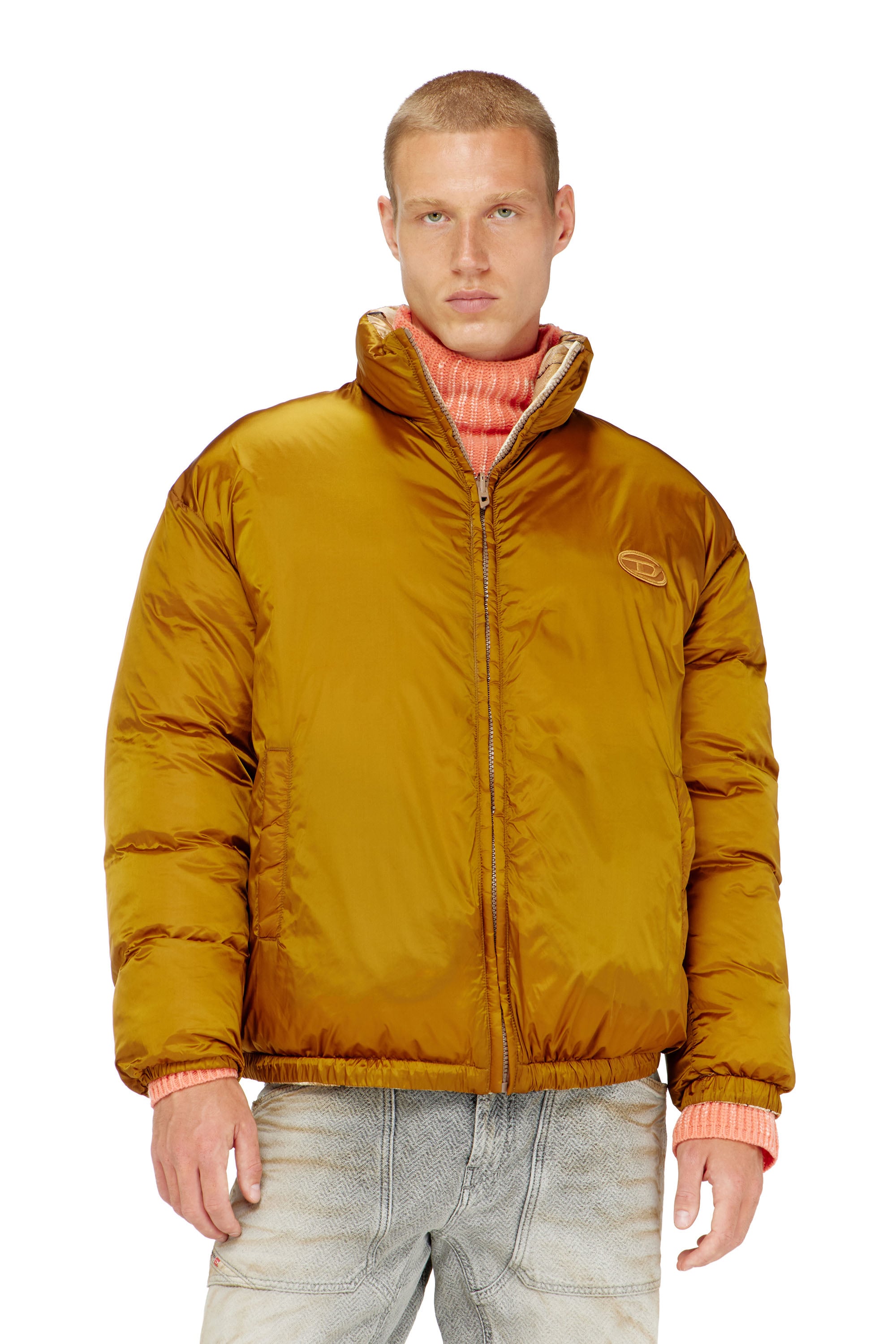 Diesel - W-BOURB-DLCK, Man's Reversible puffer jacket with argyle print in Beige - 3