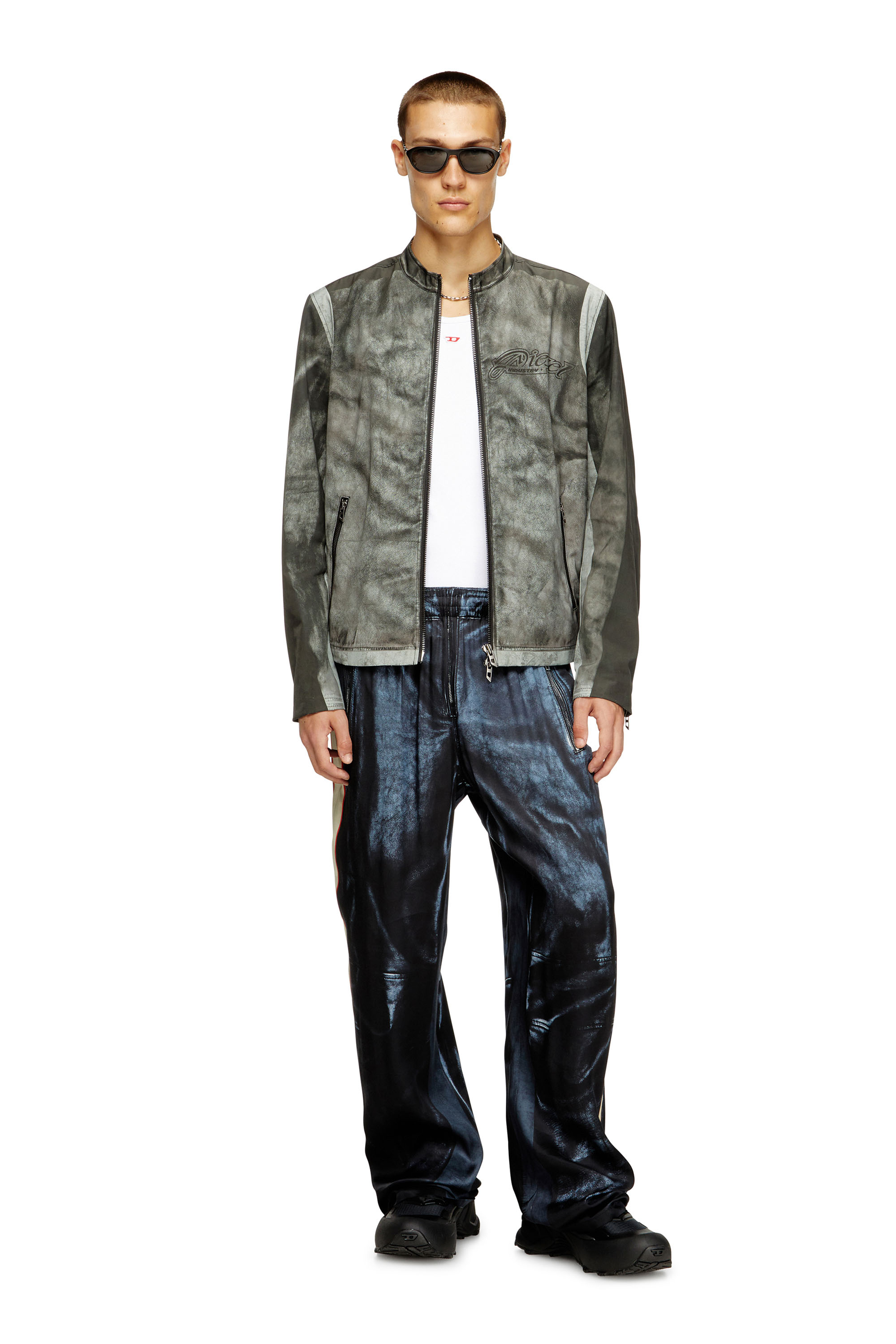 Diesel - J-EVERT, Male's Biker jacket in printed canvas in Dark Grey - 1