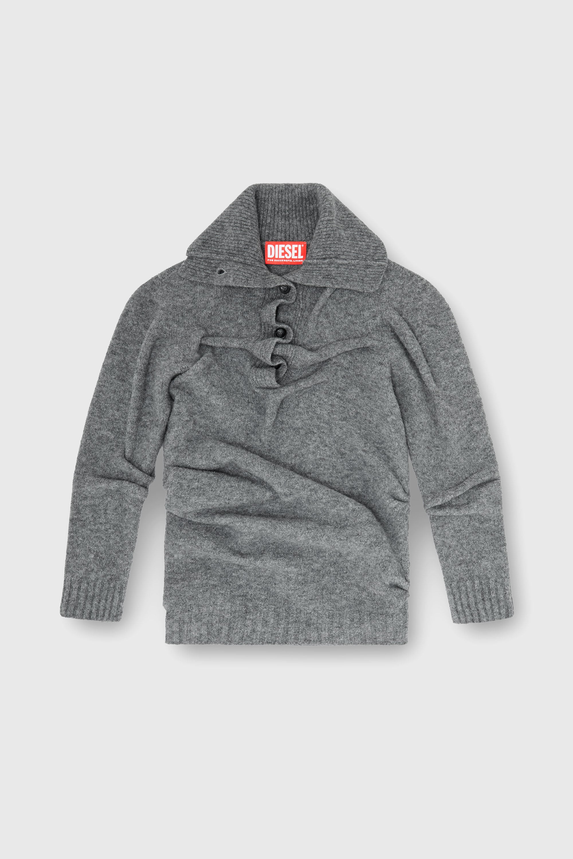 Diesel - M-AMARY, Jersey con cuello abotonado de punto afieltrado con textura arrugada Mujer in Gris - 2
