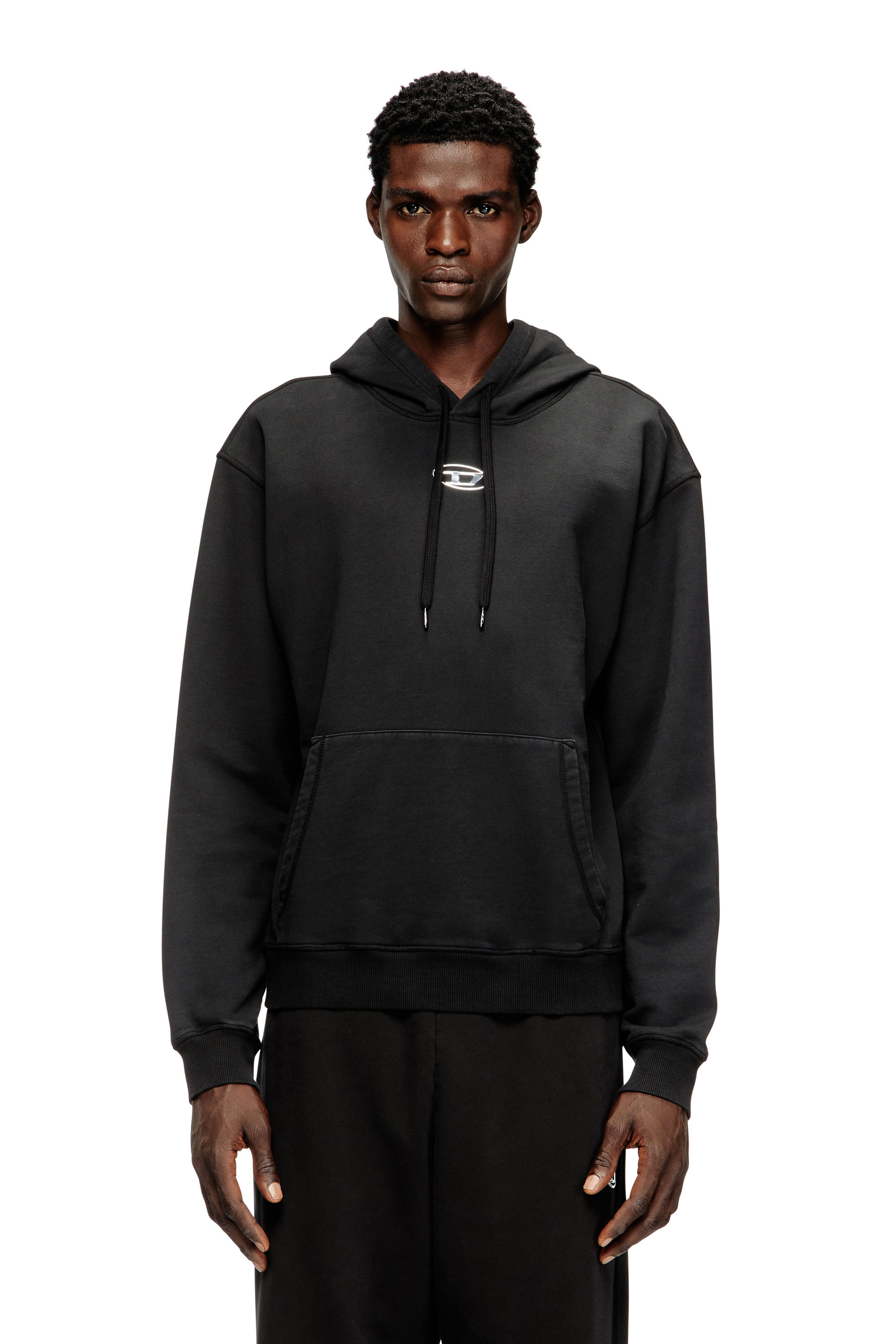 Diesel - S-NORM-HOOD-IOD, Sweat &agrave; capuche en coton avec Oval D m&eacute;tallique Homme in Noir - 3
