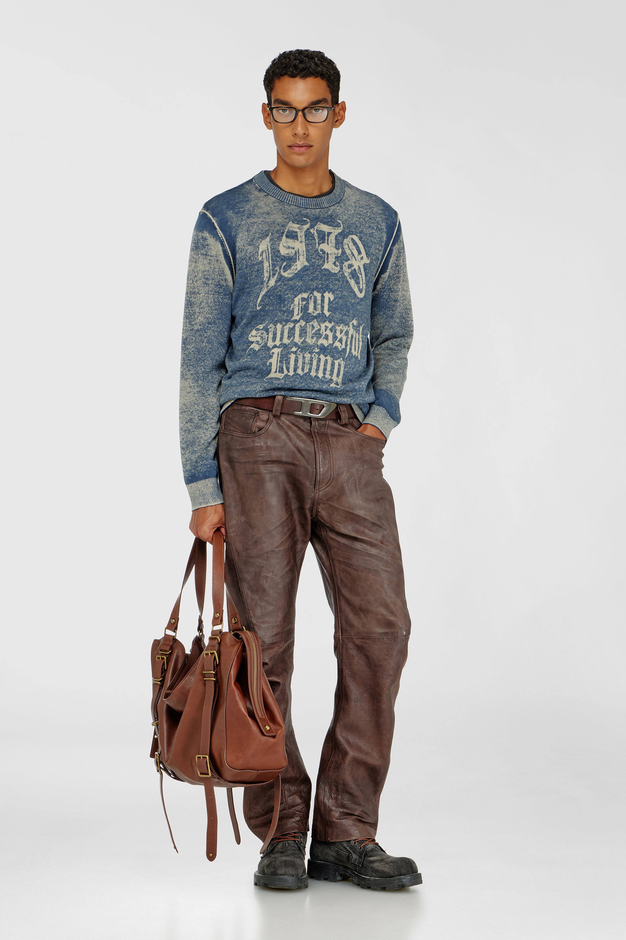 Diesel - K-LAUTI-A, Male's Jumper with reverse print in Medium Blue - 1