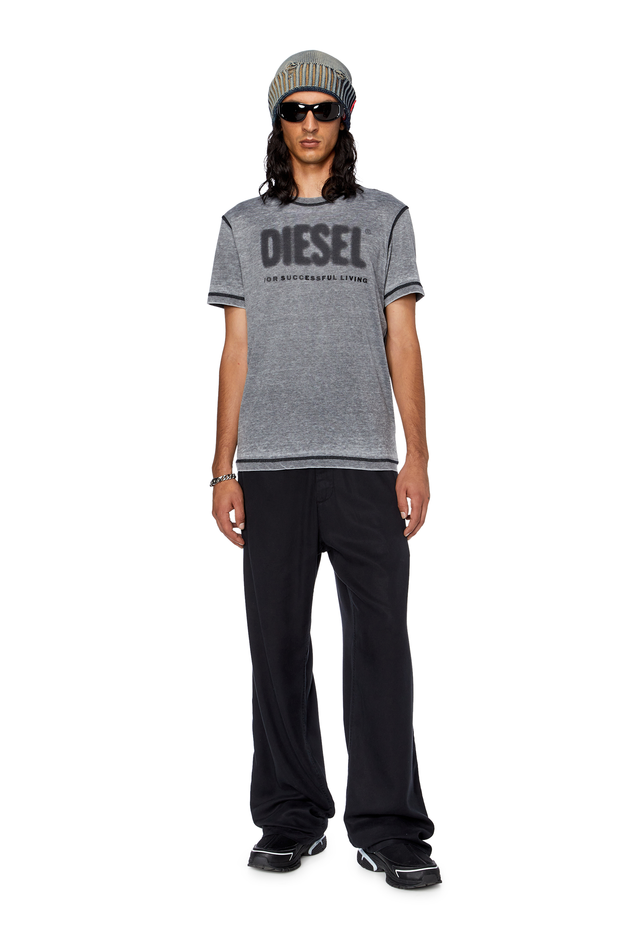 Diesel - T-DIEGOR-L1, Man's T-shirt with burn-out logo in Dark grey - 1