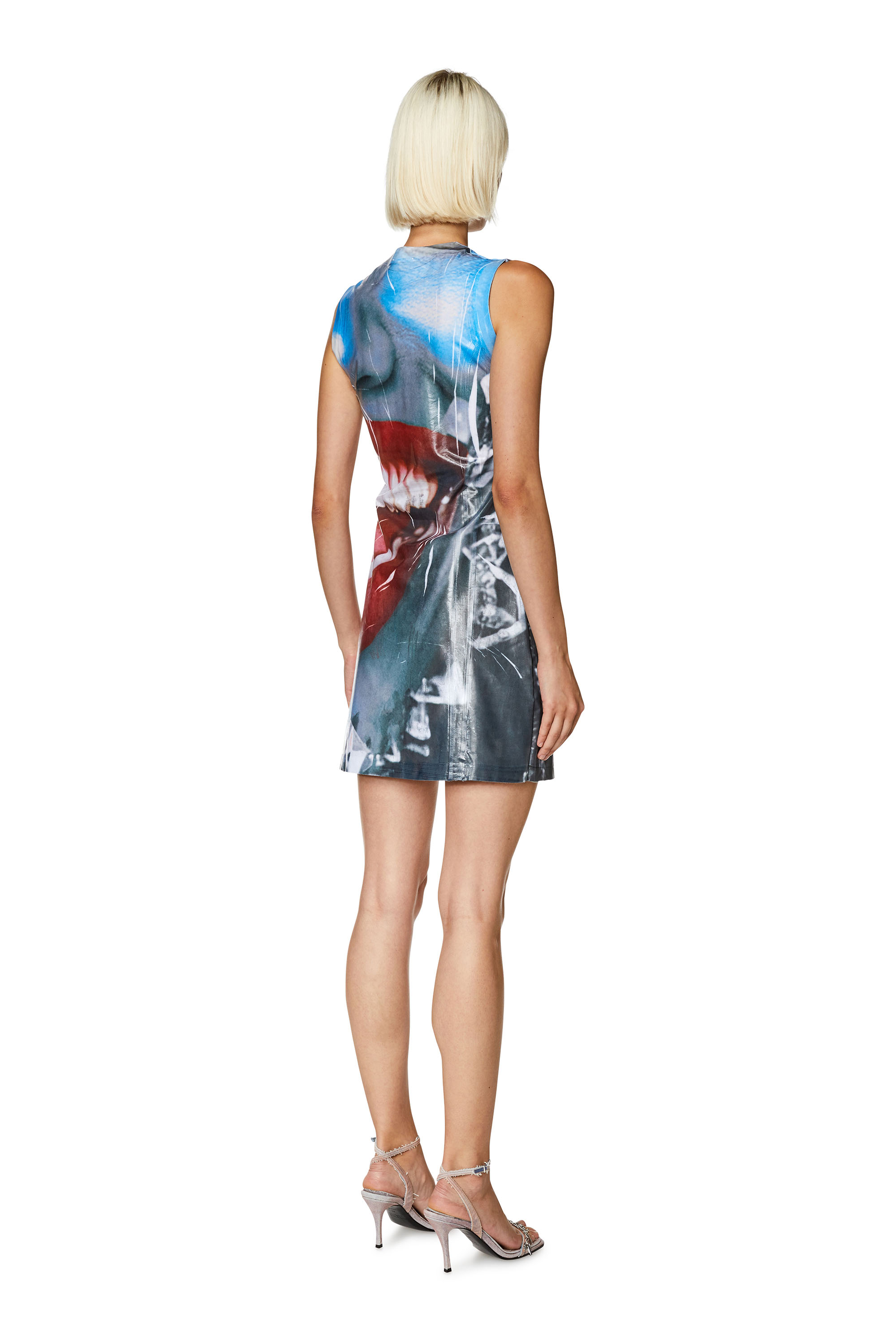 Diesel - D-FACES, Woman's Mini dress with close-up face print in Blue - 3