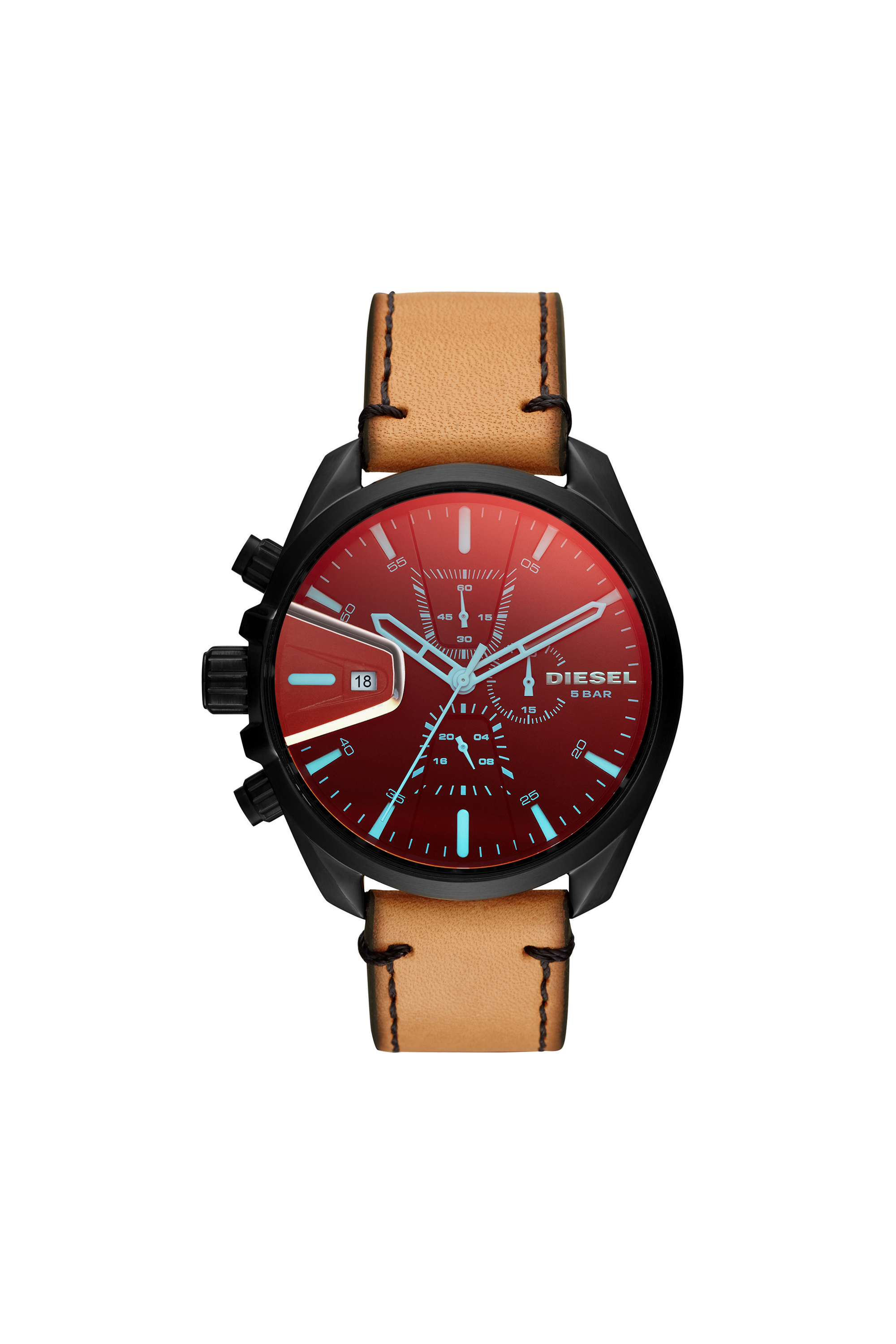 Diesel - DZ4471, Man's MS9 Chrono leather watch with iridescent lens, 47 mm in Light Brown - 1
