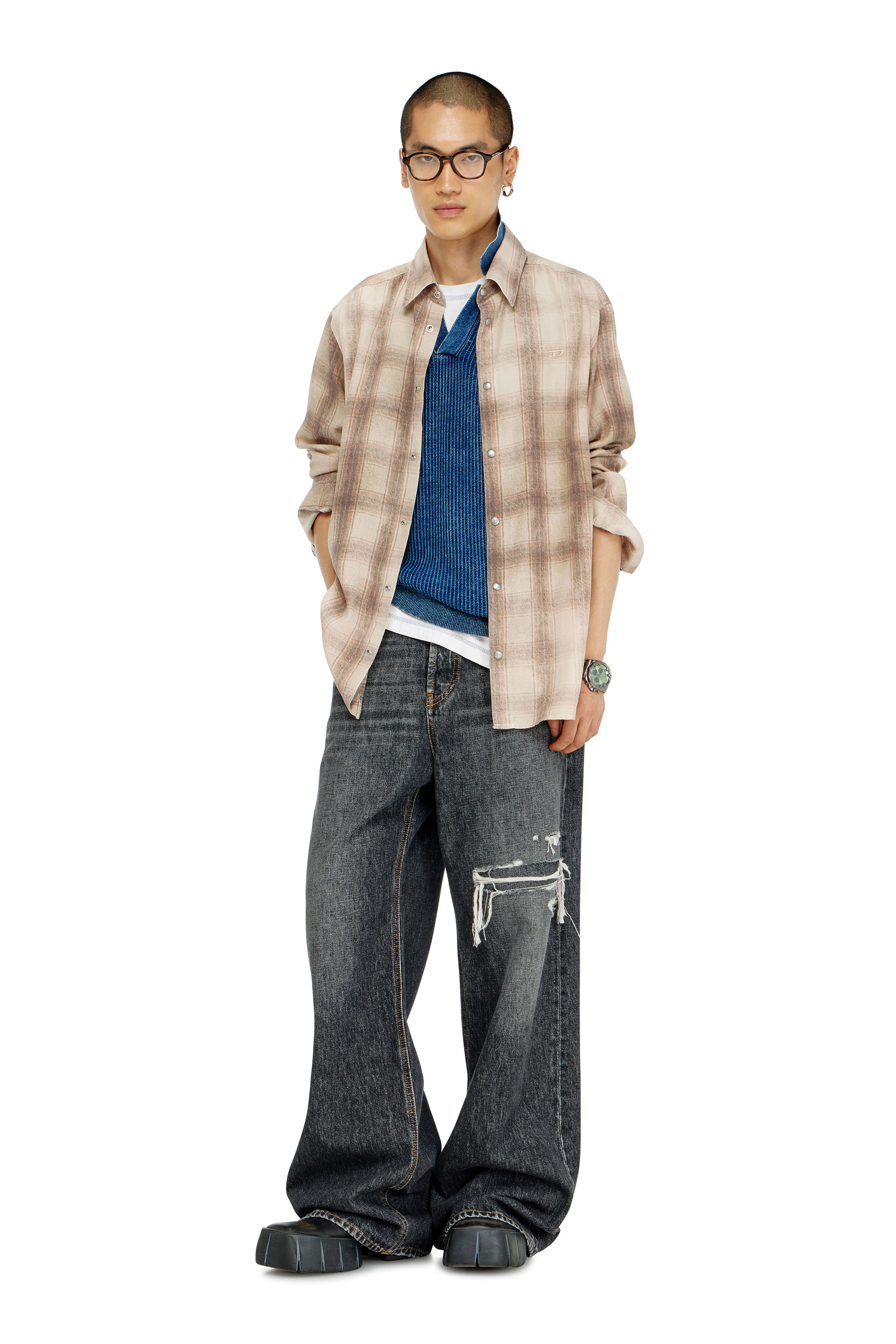 Diesel - S-SIMPLY-JMCM, Chemise &agrave; carreaux en tissu fluide Homme in Marron - 1