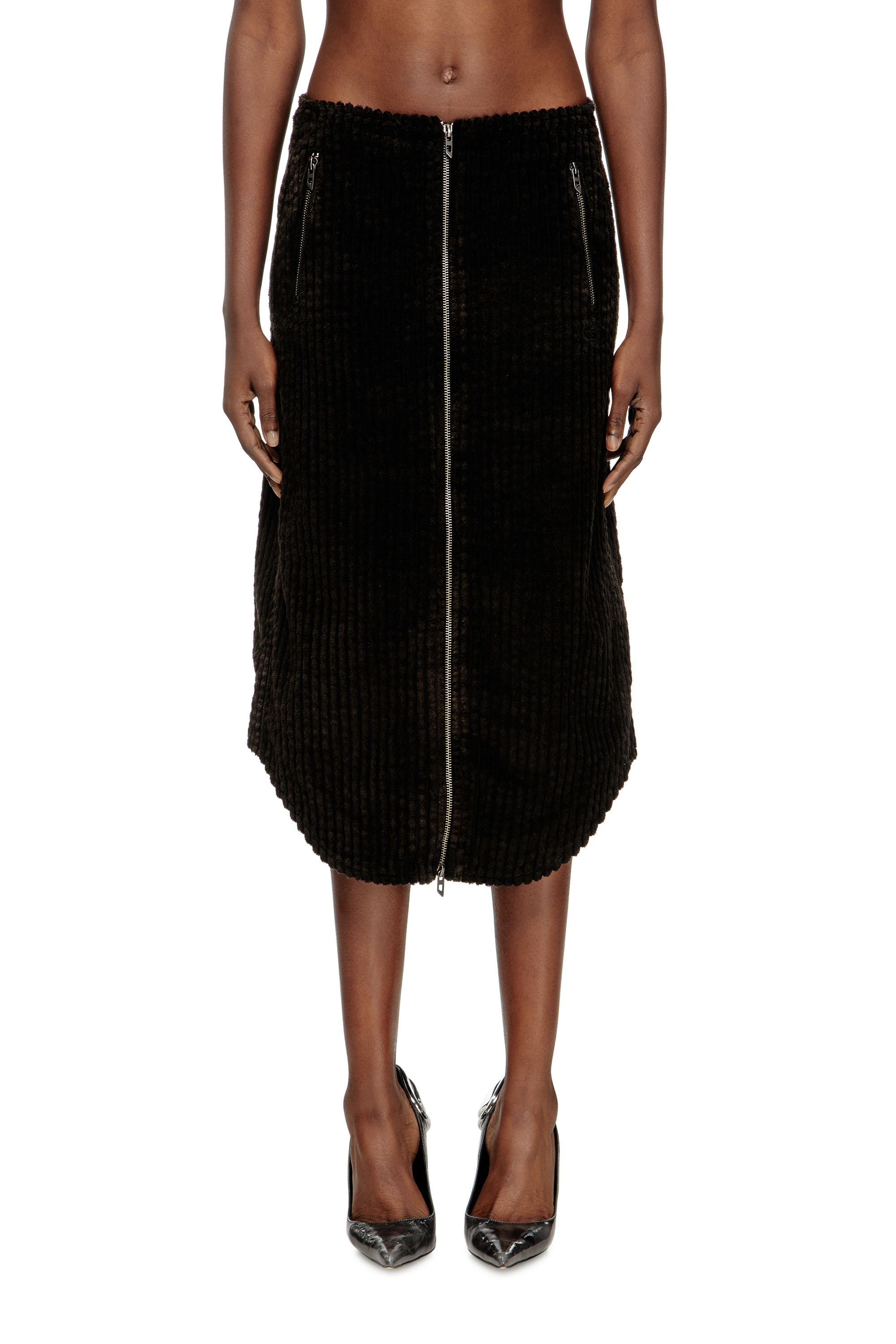 Diesel - O-LLIPOP, Jupe midi en coton avec zip Femme in Noir - 1