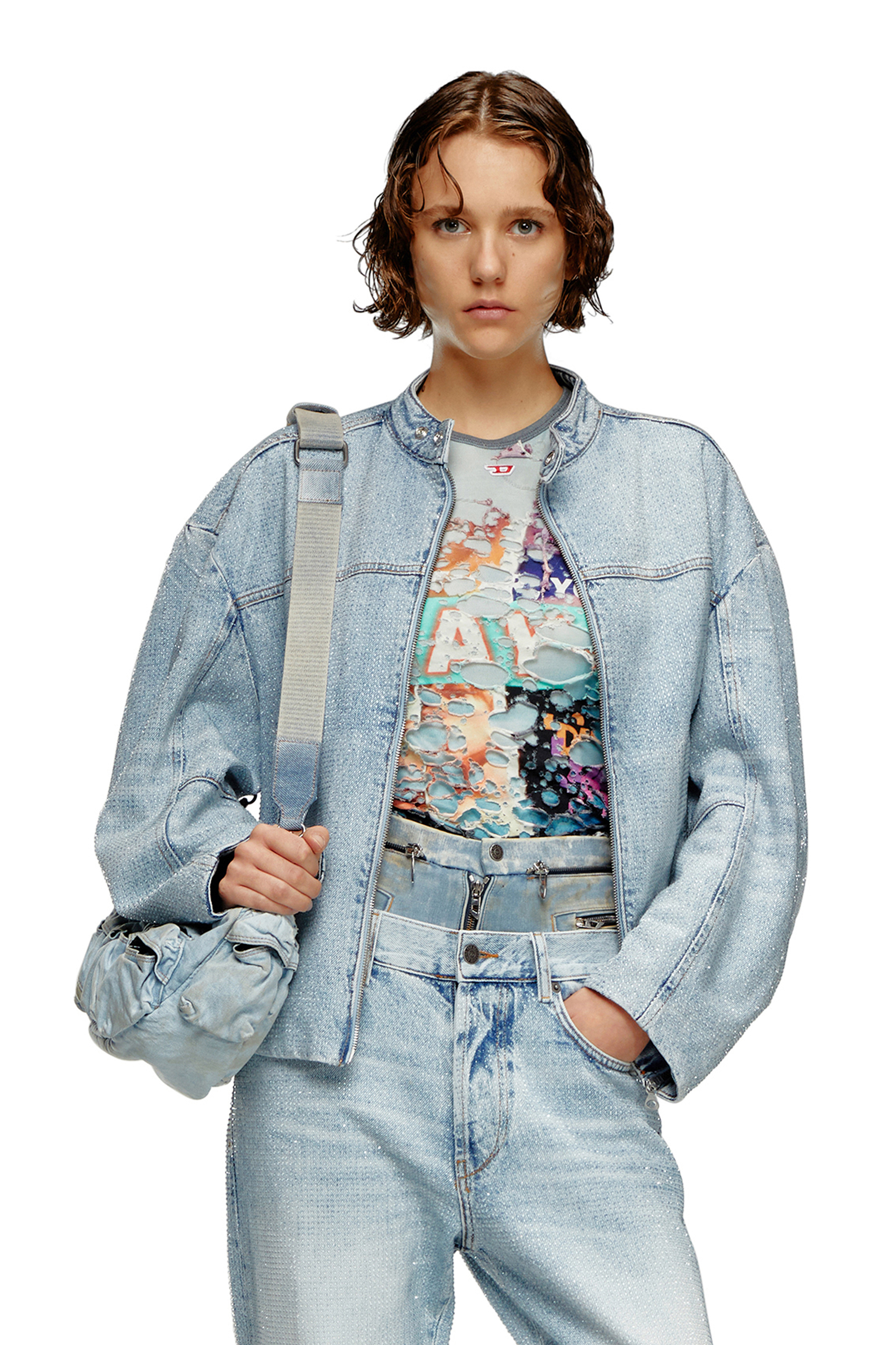 Diesel - DE-MARGE-FSE, Veste oversize en denim cristal Femme in Bleu - 3