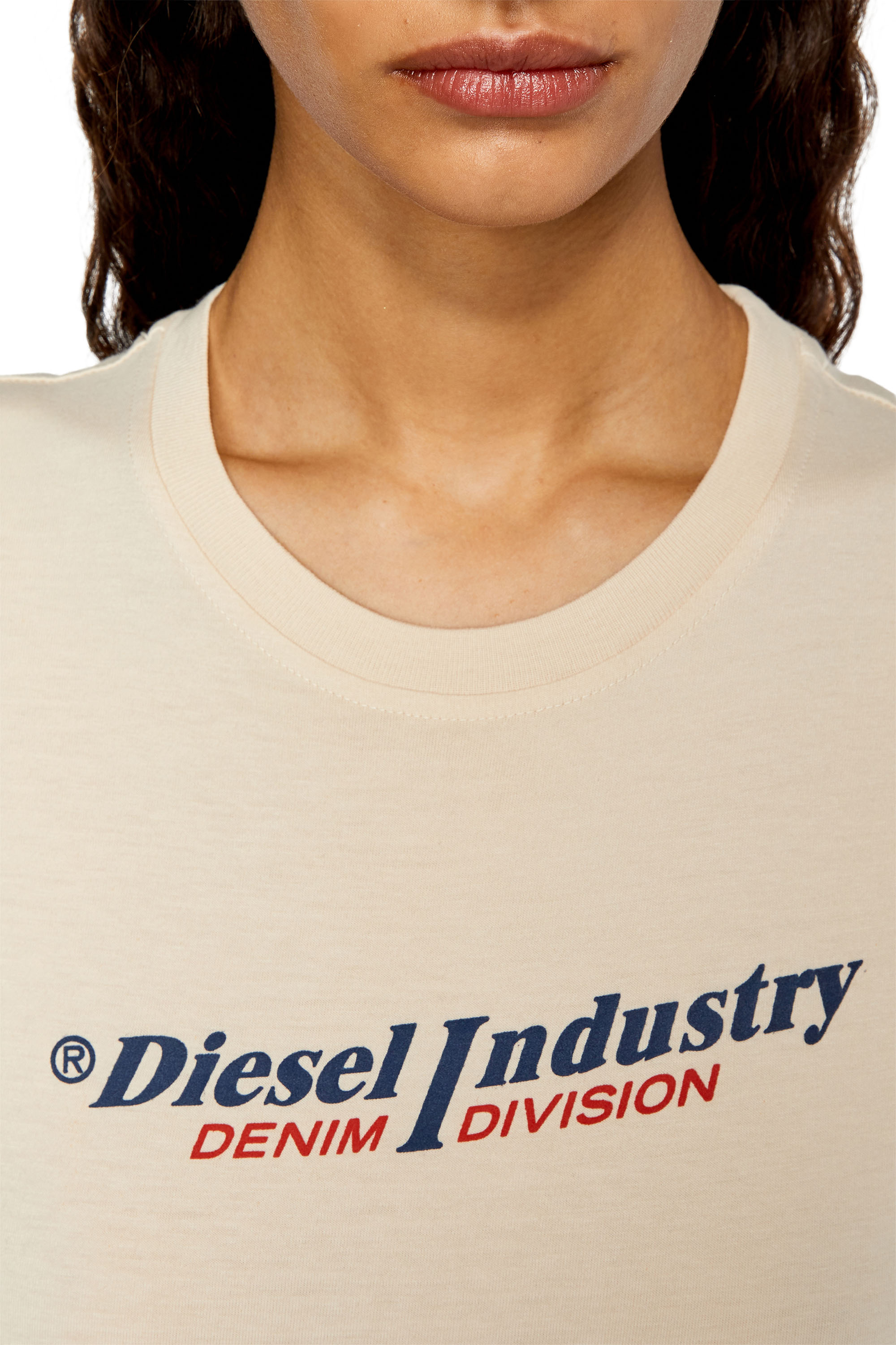 Diesel - T-SLI-IND, Woman's T-shirt with Diesel Industry print in Face Powder - 4