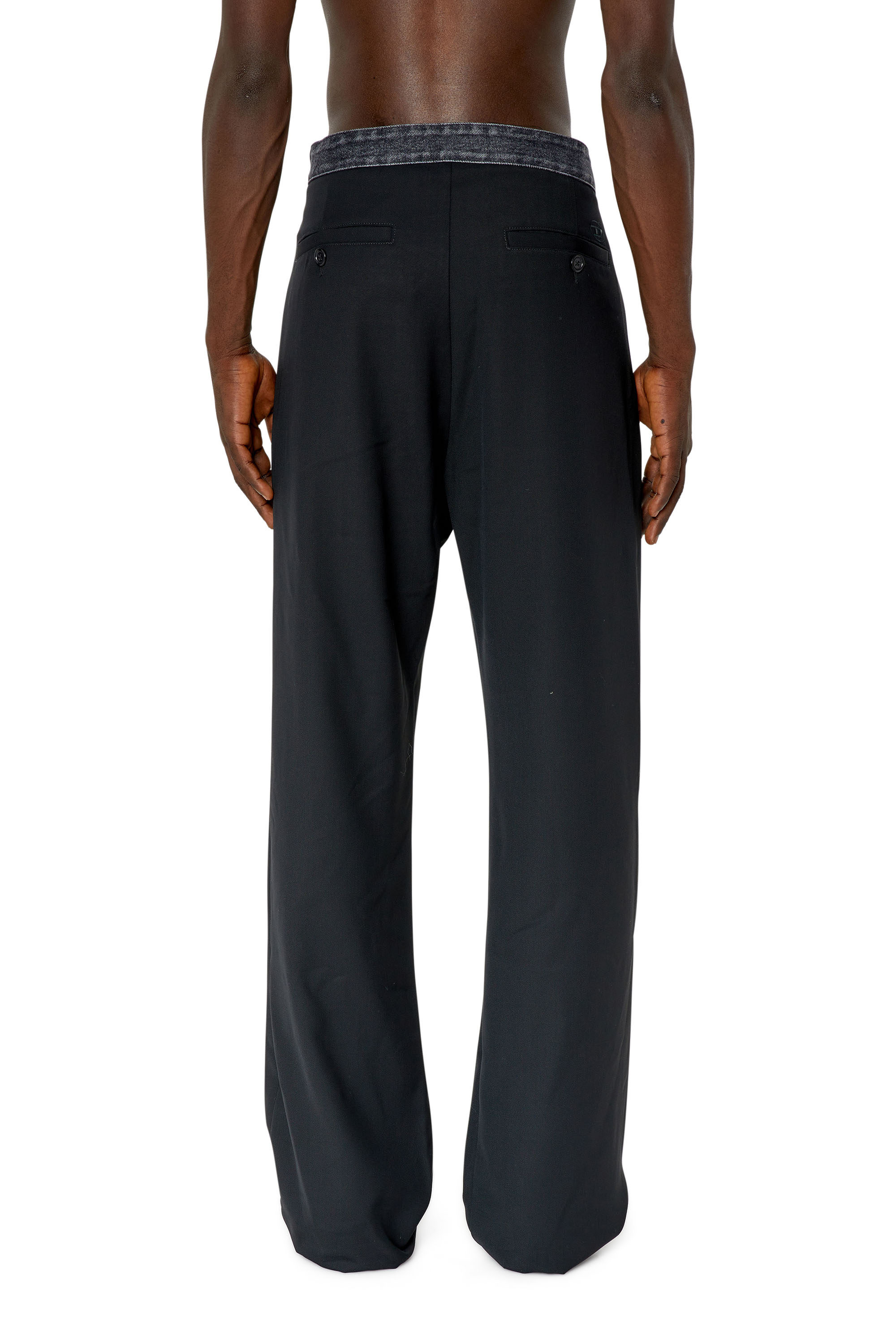 Diesel - P-GOLD-A, Man's Wool pants with denim waistband in Black - 5
