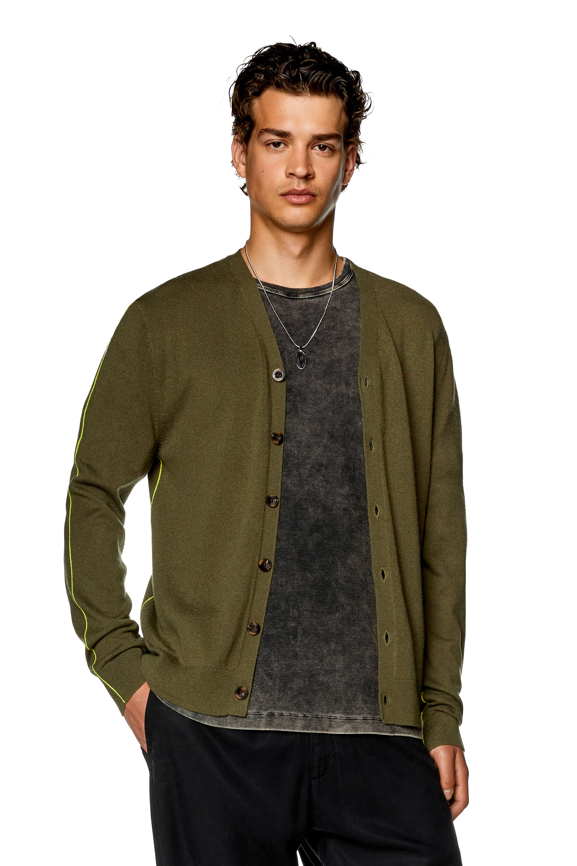 Men's Cardigan with contrast piping | Green | Diesel