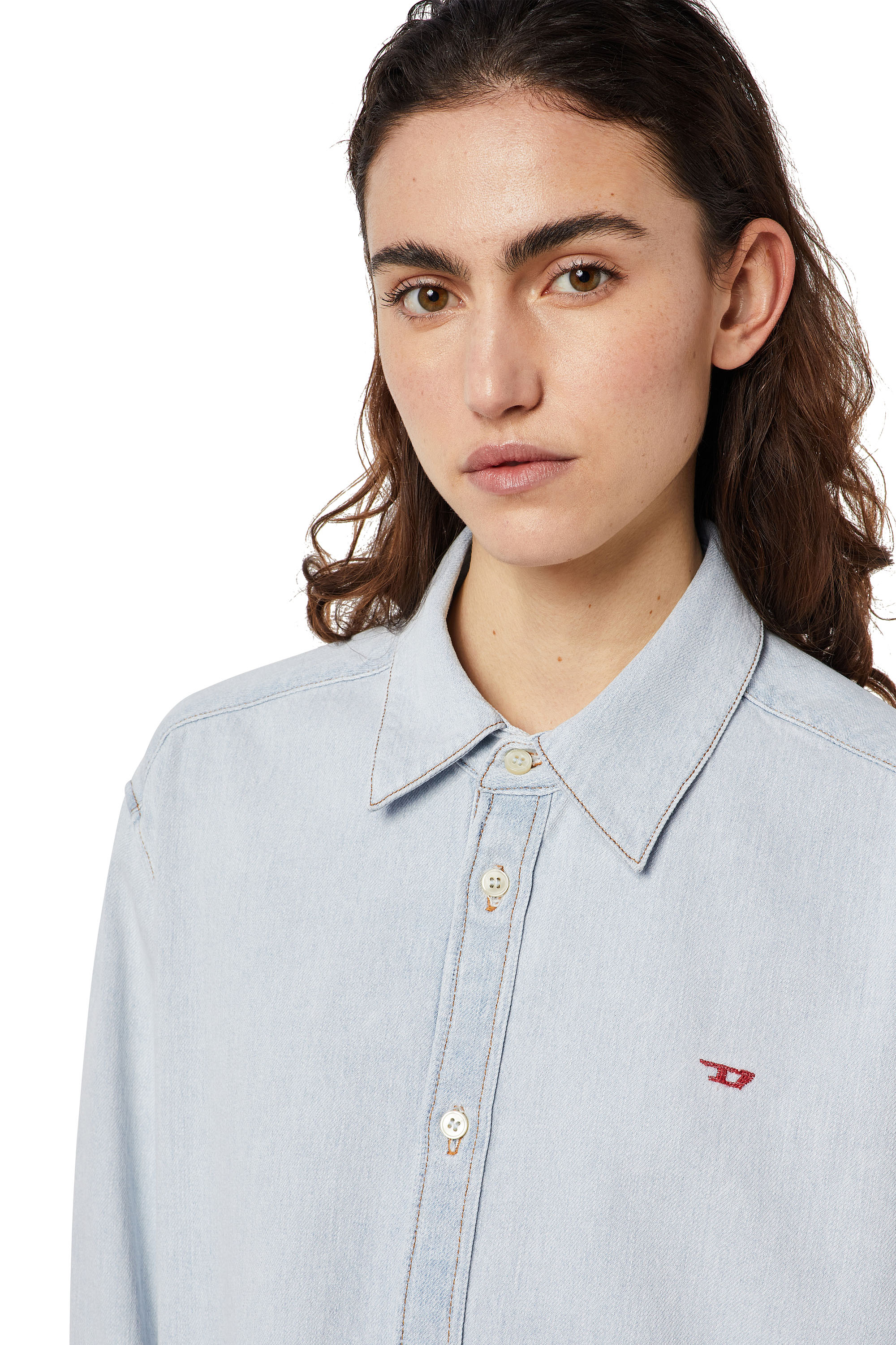 Diesel - DE-BLEX SHIRT DRESS, Woman's Shirt dress in denim in Light Blue - 4