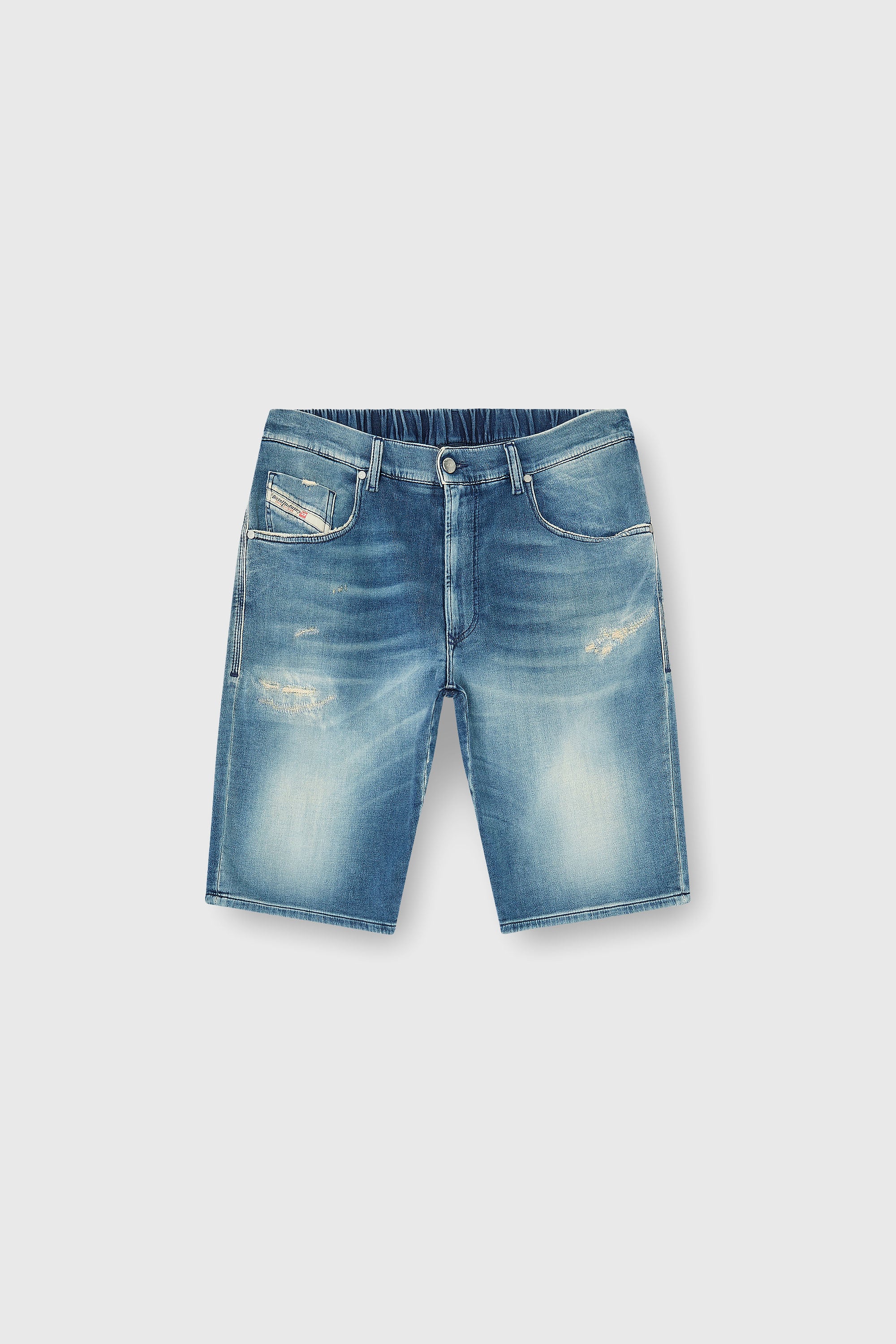Diesel - 2033 D-KROOLEY-SHORT-BW JOGG, Man's Chino shorts in JoggJeans with worn finish in Medium blue - 2