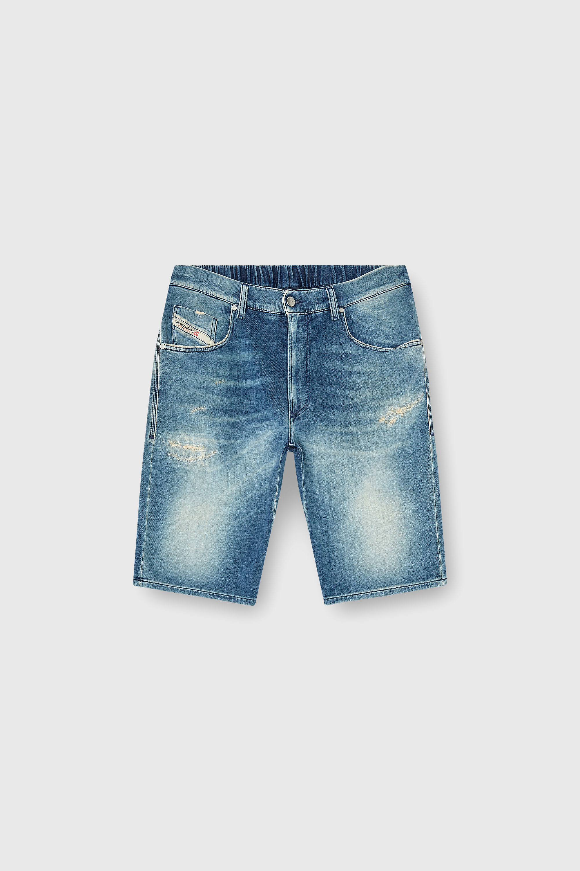 Diesel - 2033 D-KROOLEY-SHORT-BW JOGG, Man's Chino shorts in JoggJeans with worn finish in Medium blue - 2