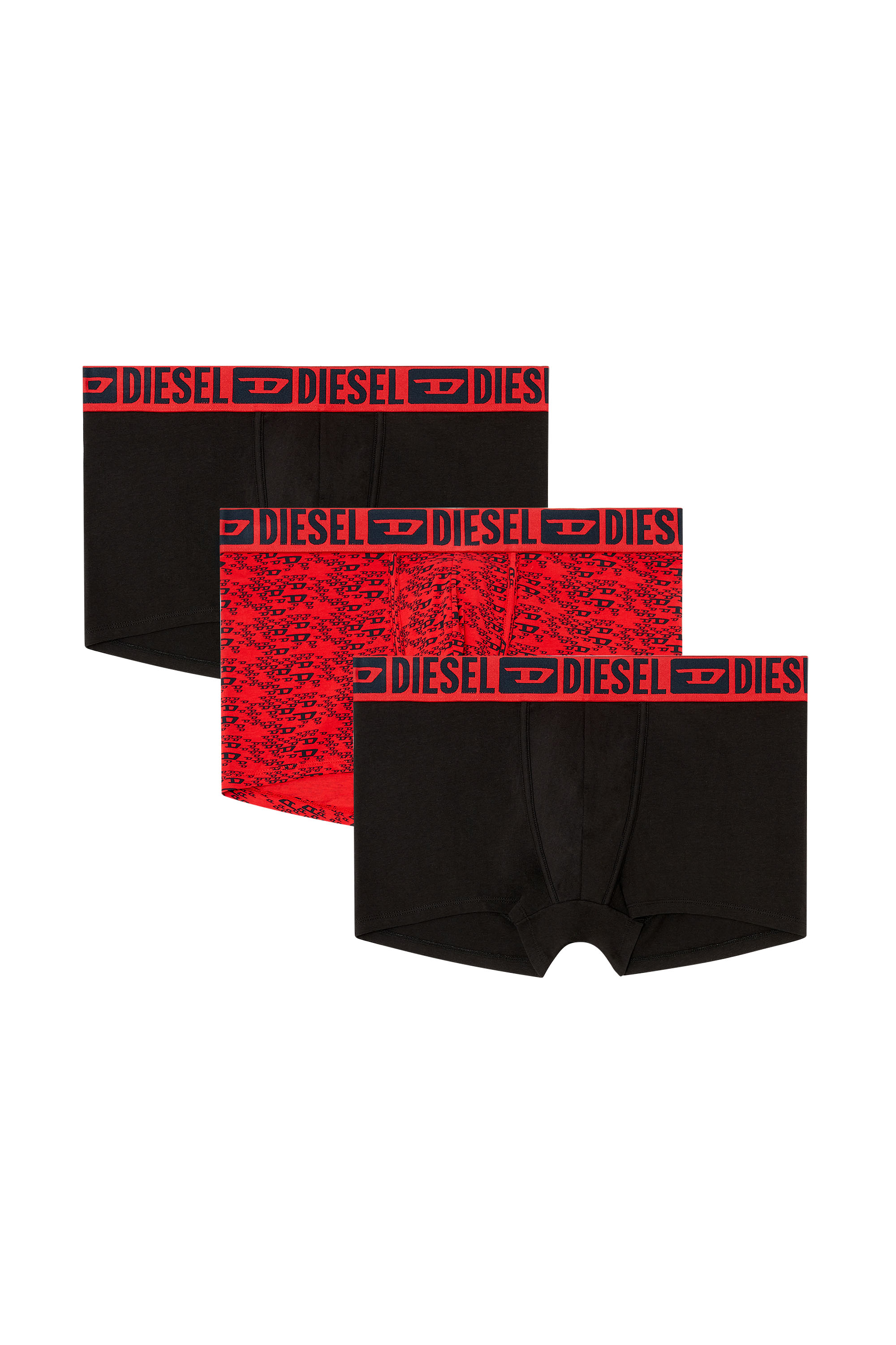 Diesel - MIKE-D-CORE-3PACK, Male's Set of three stretch cotton trunks with all-over print in Black/Red - 1