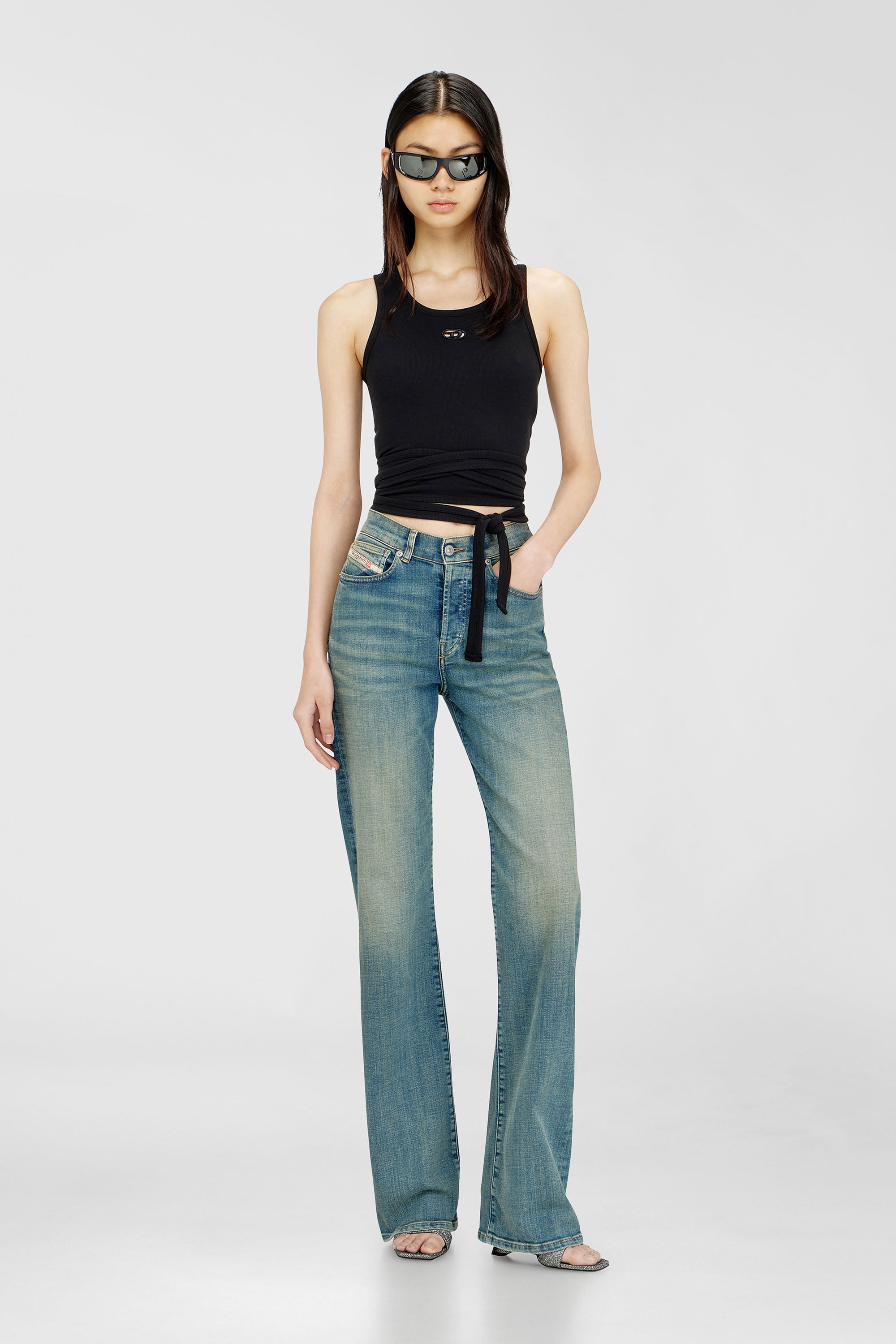 Diesel - T-ANKY-TAIL-S1, Crop top con cordones envolventes Mujer in Negro - 1