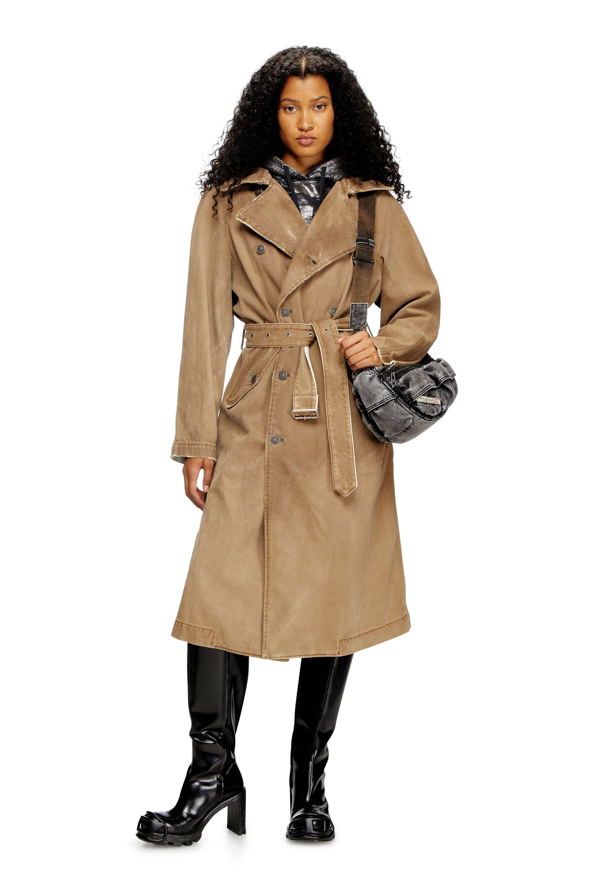 Women's Trench coat in overdirt denim | Brown | Diesel {{Country}}