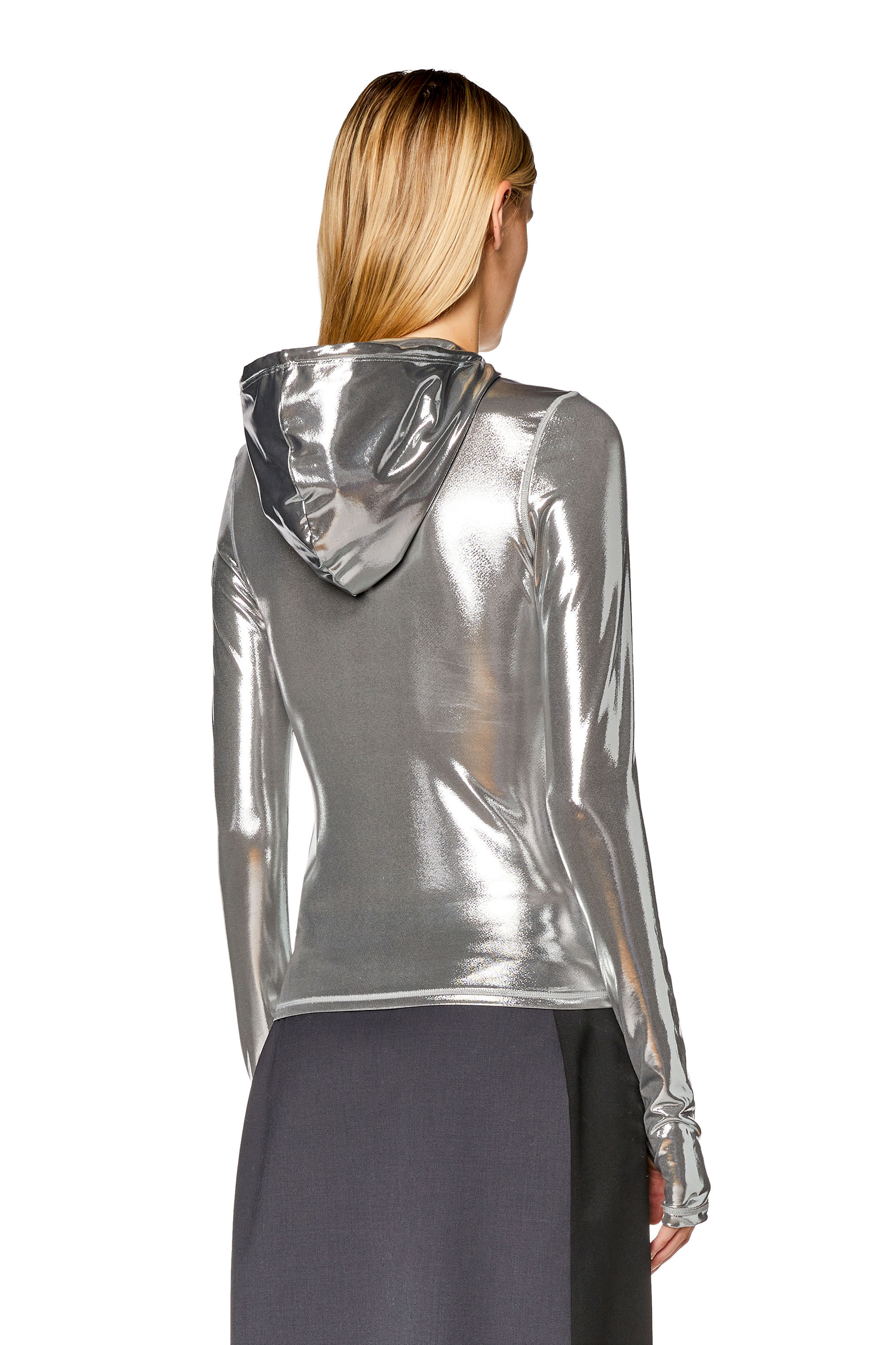 Diesel - T-METAL-L1, Woman's Hoodie with shiny foil coating in Silver - 4