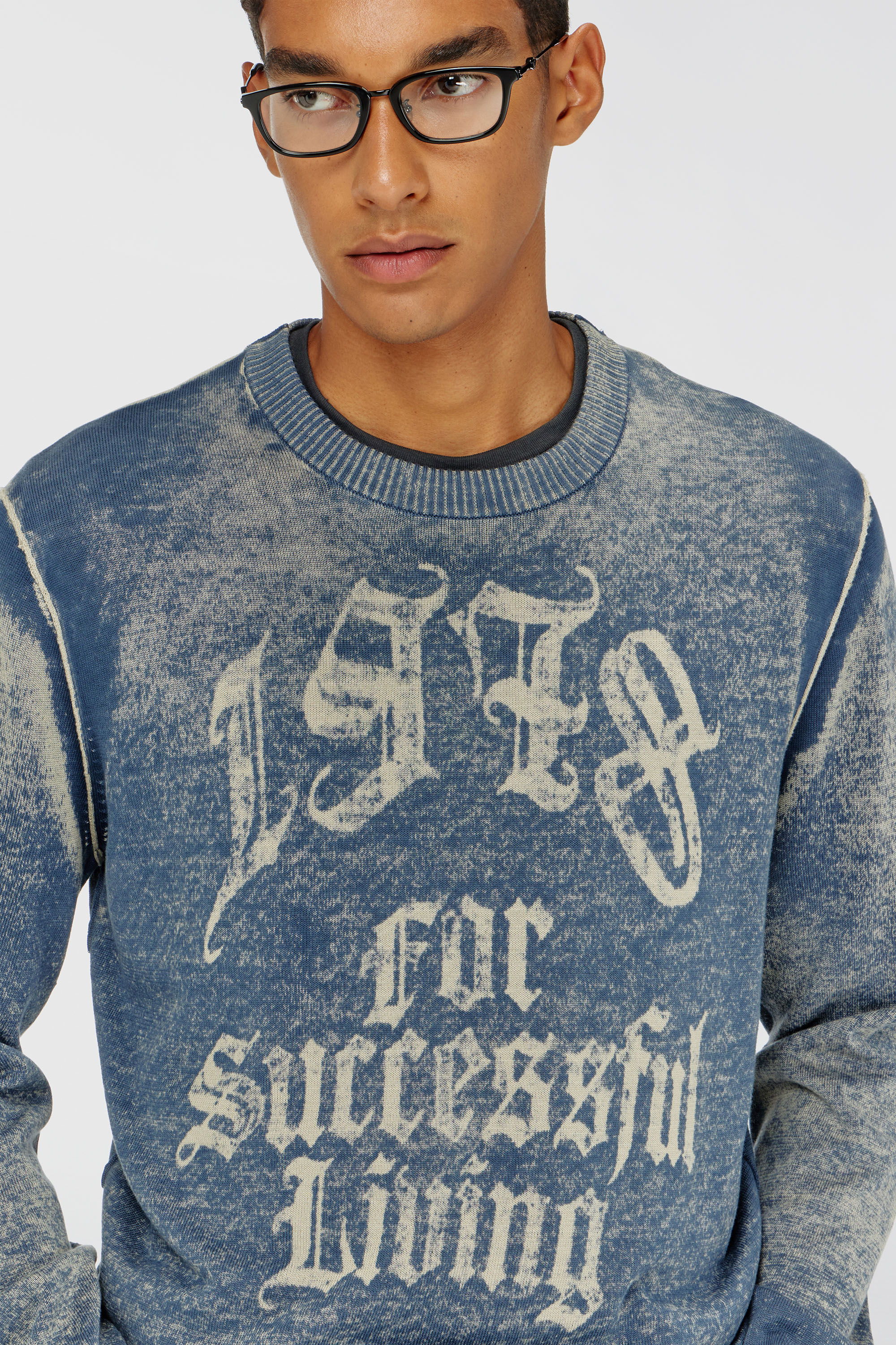 Diesel - K-LAUTI-A, Male's Jumper with reverse print in Medium Blue - 5
