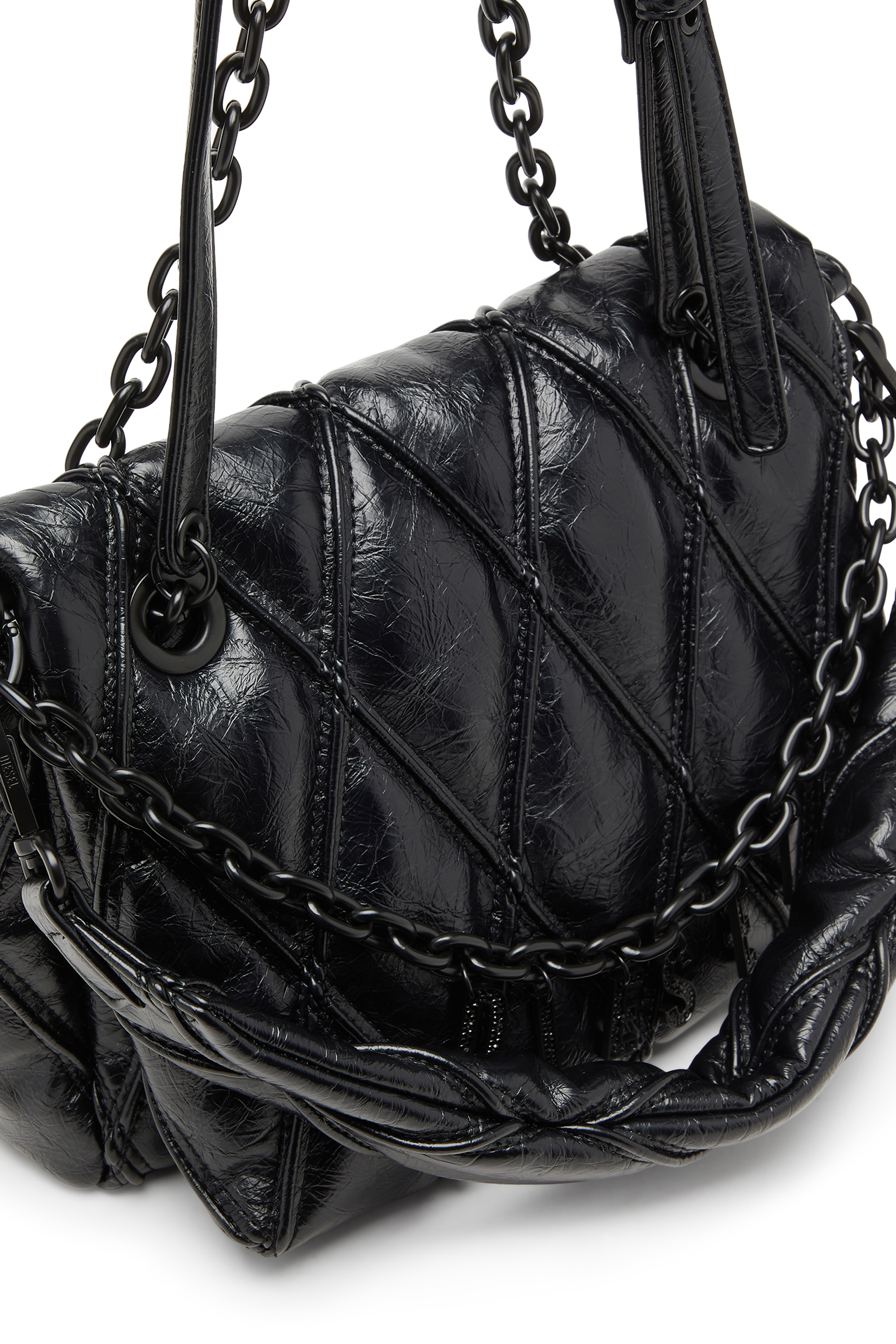 Diesel - CHARM-D SHOULDER M, Woman's Charm-D - Shoulder bag in shiny quilted PU in Black - 7