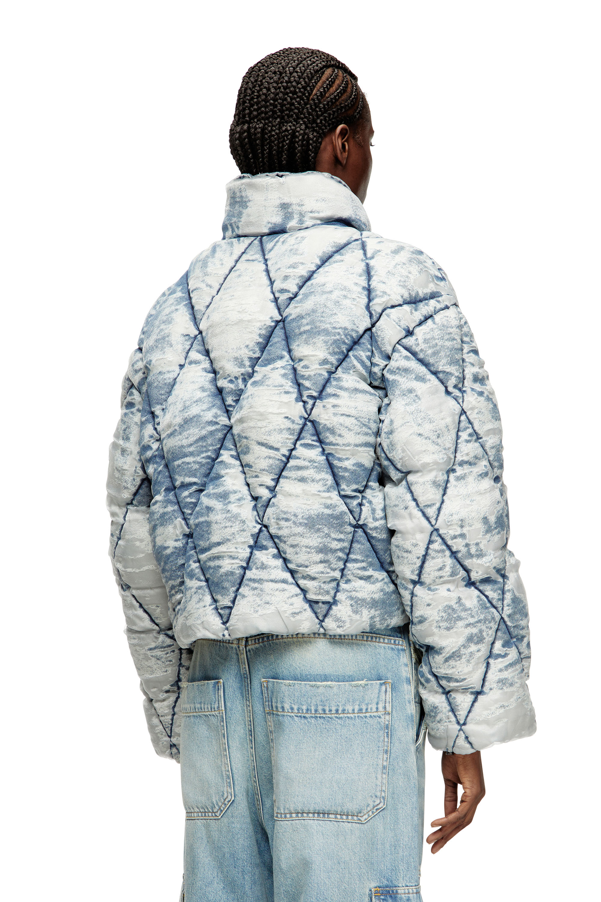 Diesel - W-HISTEL, Female's Puffer jacket in argyle-quilted devoré shell in Light Blue - 4