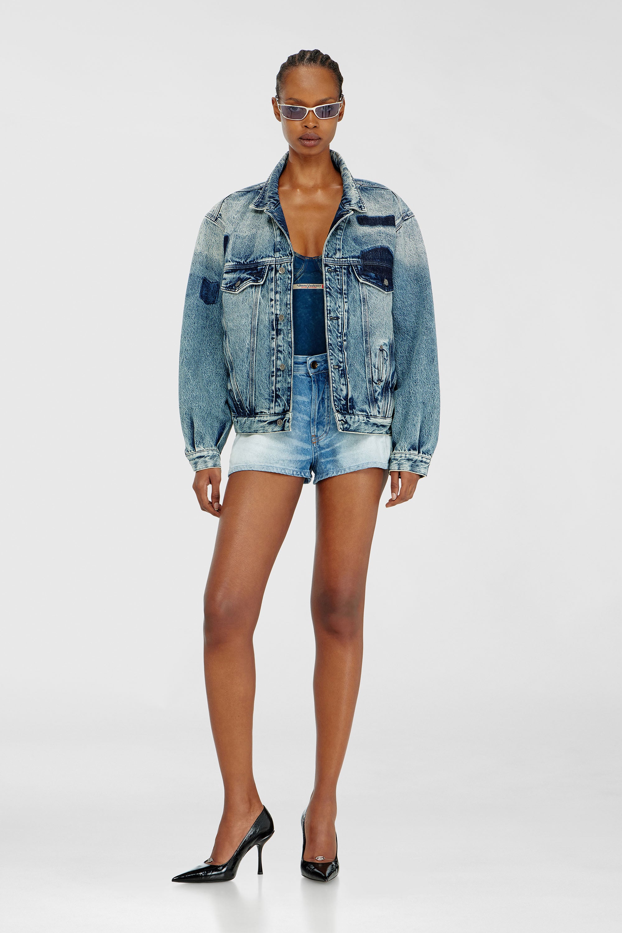 Diesel - D-DENVER-S2, Chaqueta trucker con efecto patch Unisex in Azul marino - 2