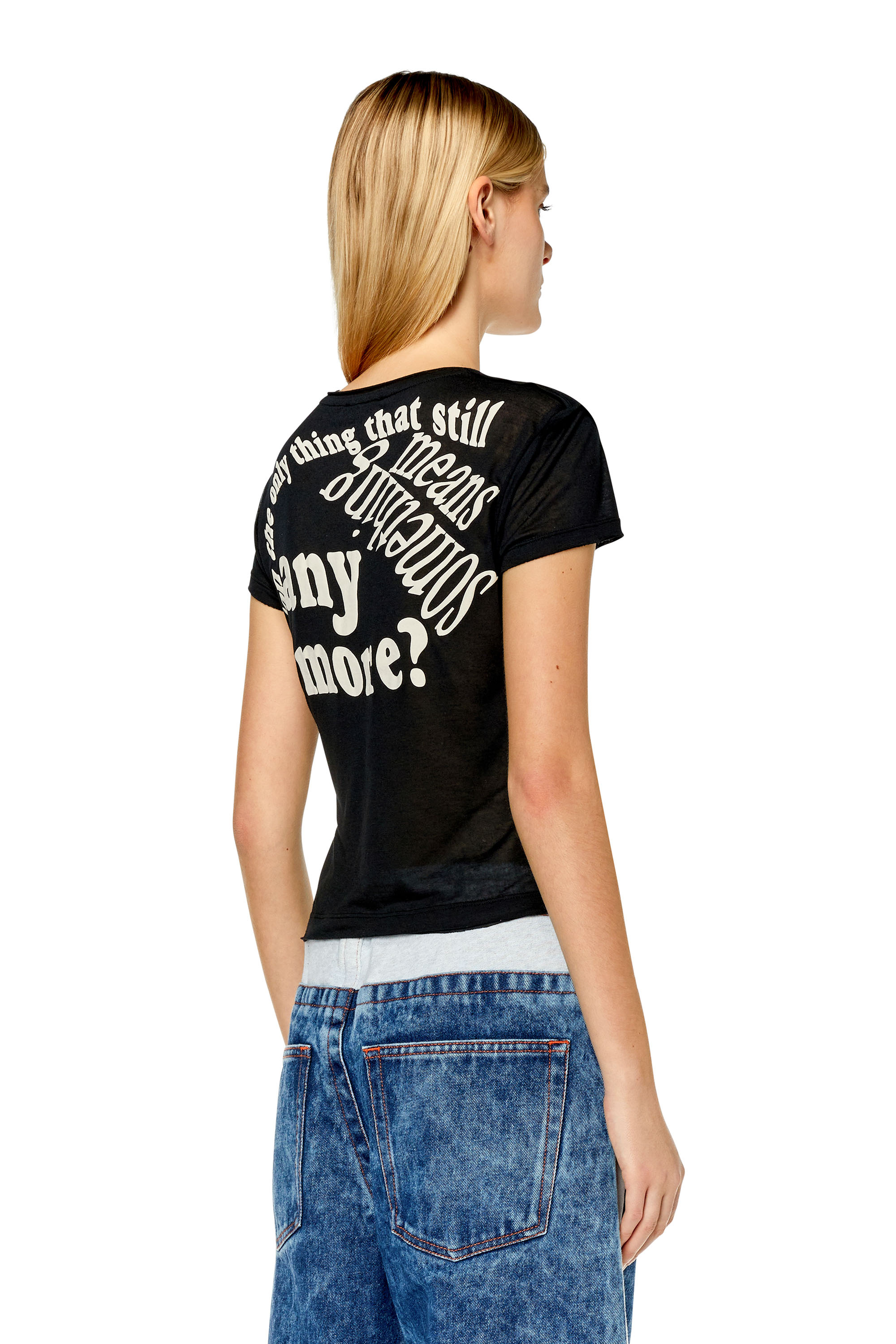 Diesel - T-UNCUTIE-RAW, Woman's Cashmere-modal T-shirt with puff prints in Black - 5