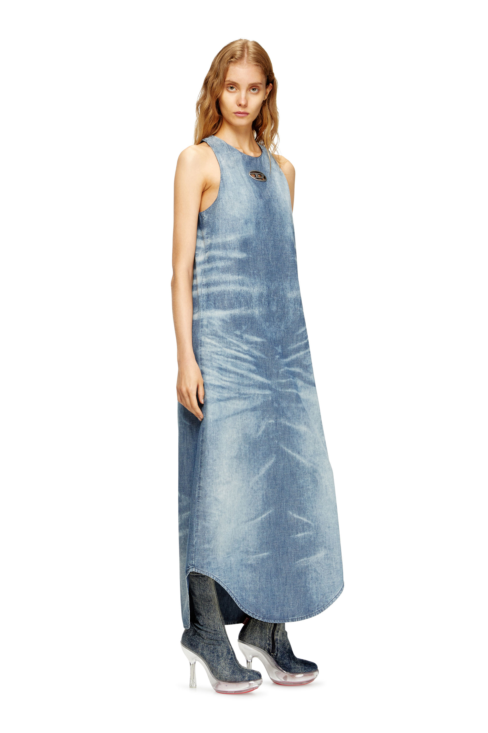 Diesel - DE-LINA-S, Female's Long dress in marbled denim in Light Blue - 1
