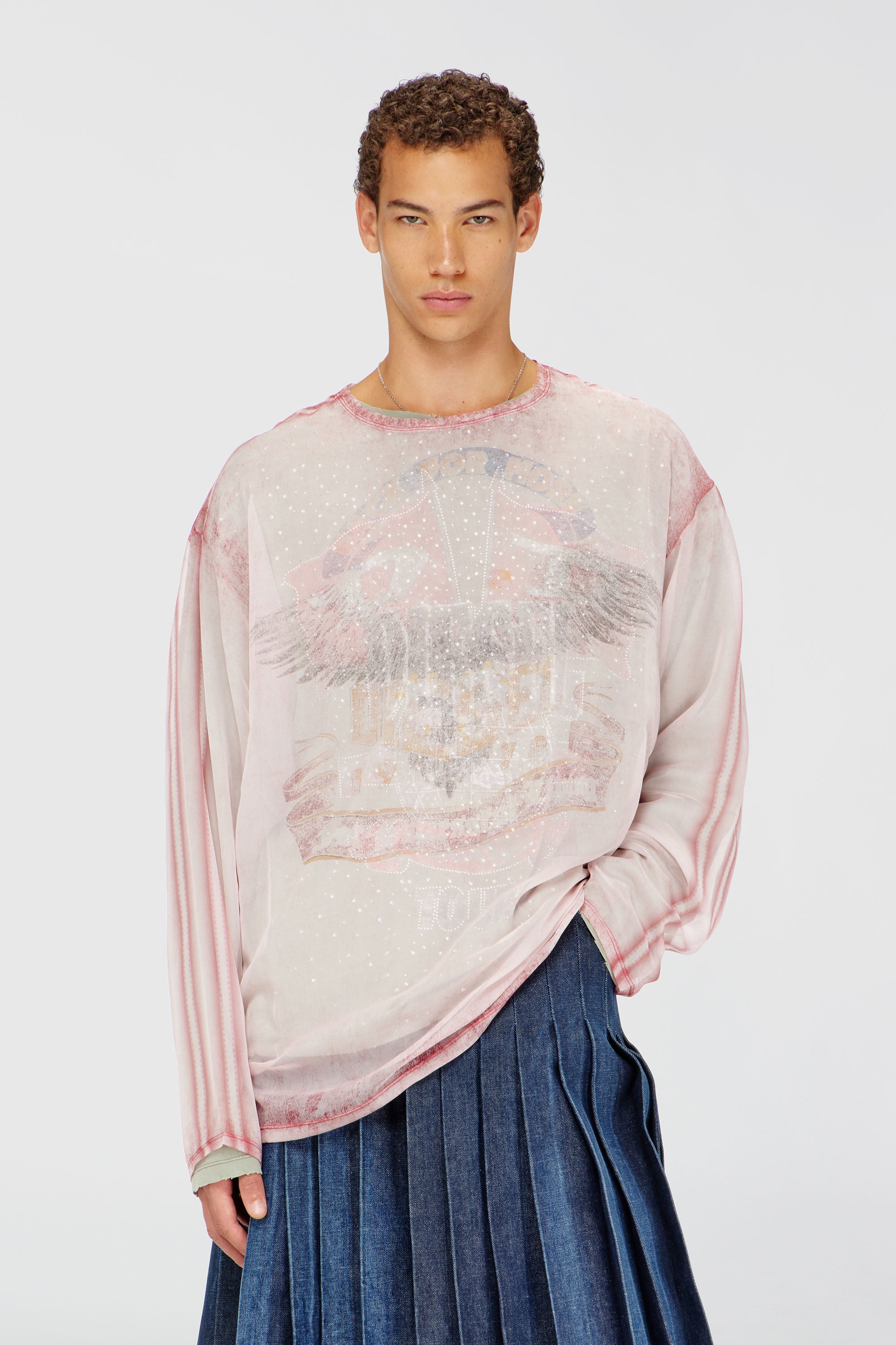 Diesel - T-DOUBLEX-LS, Top de gasa transparente con gr&aacute;ficos de concierto Hombre in Rosa - 3