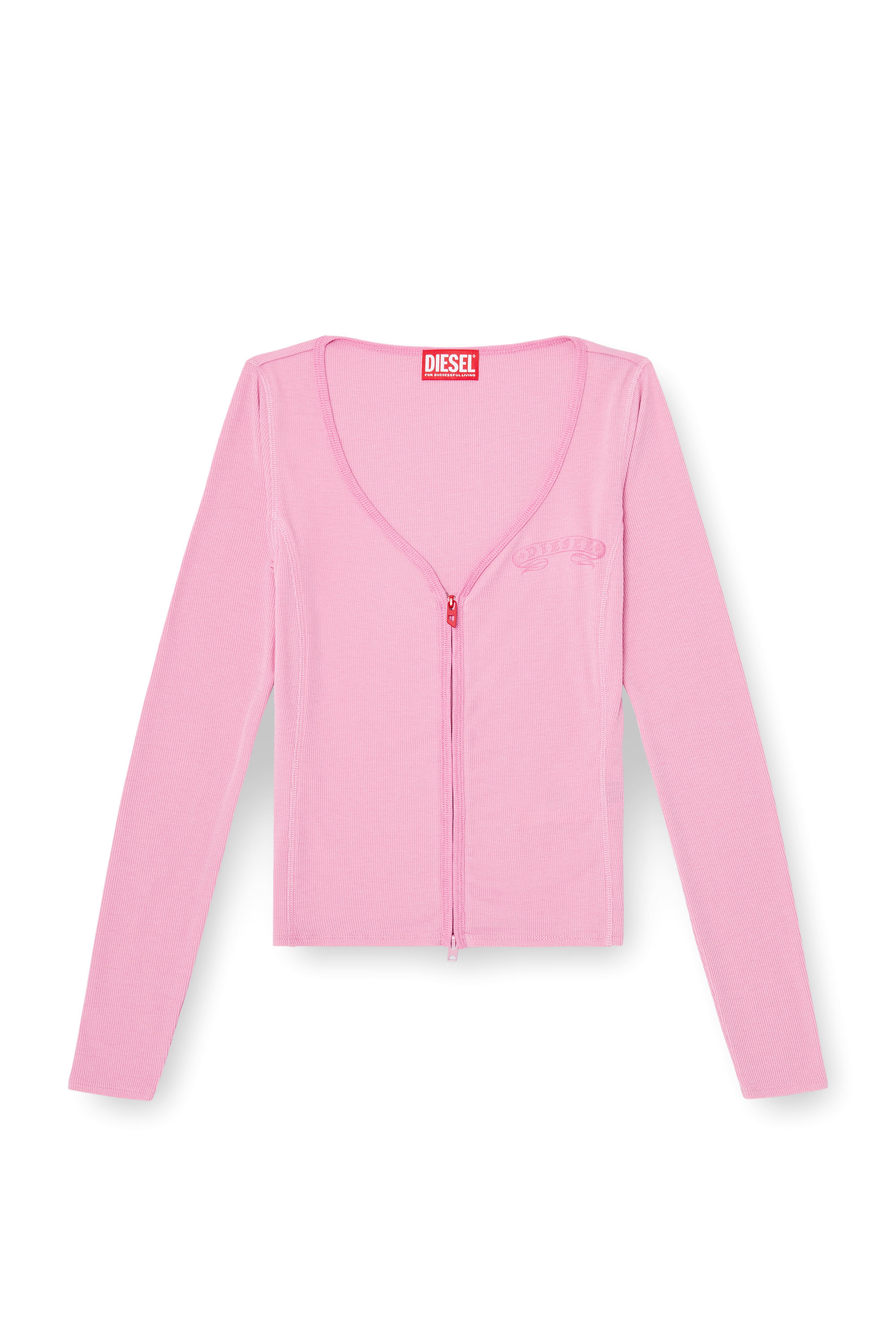 Diesel - T-RIBI-LS-AA1, Female's Slim V-neck lyocell top with zip in Pink - 3