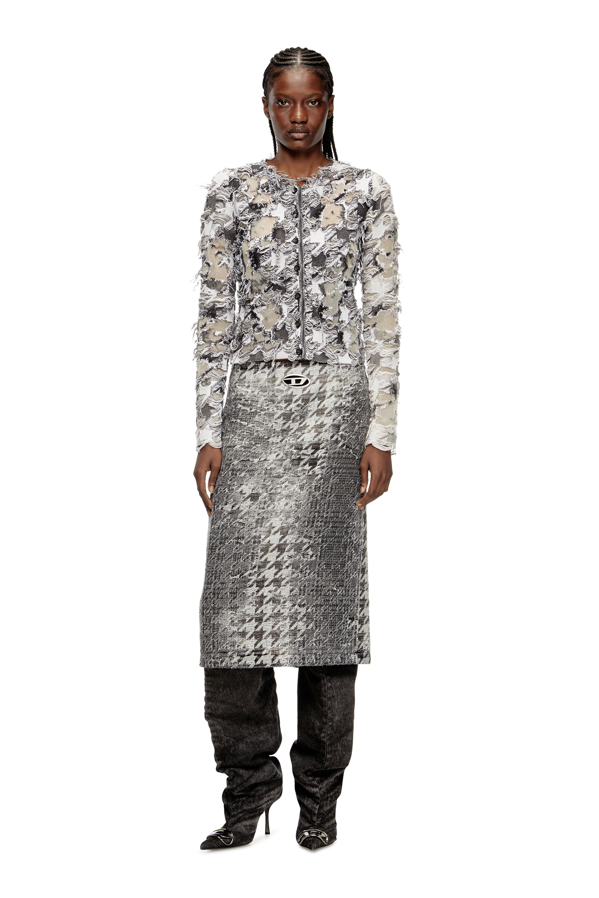 Diesel - DE- RATHIAN-FSH, Jupe mi-longue en denim jacquard motif Prince-de-Galles Femme in Polychrome - 2