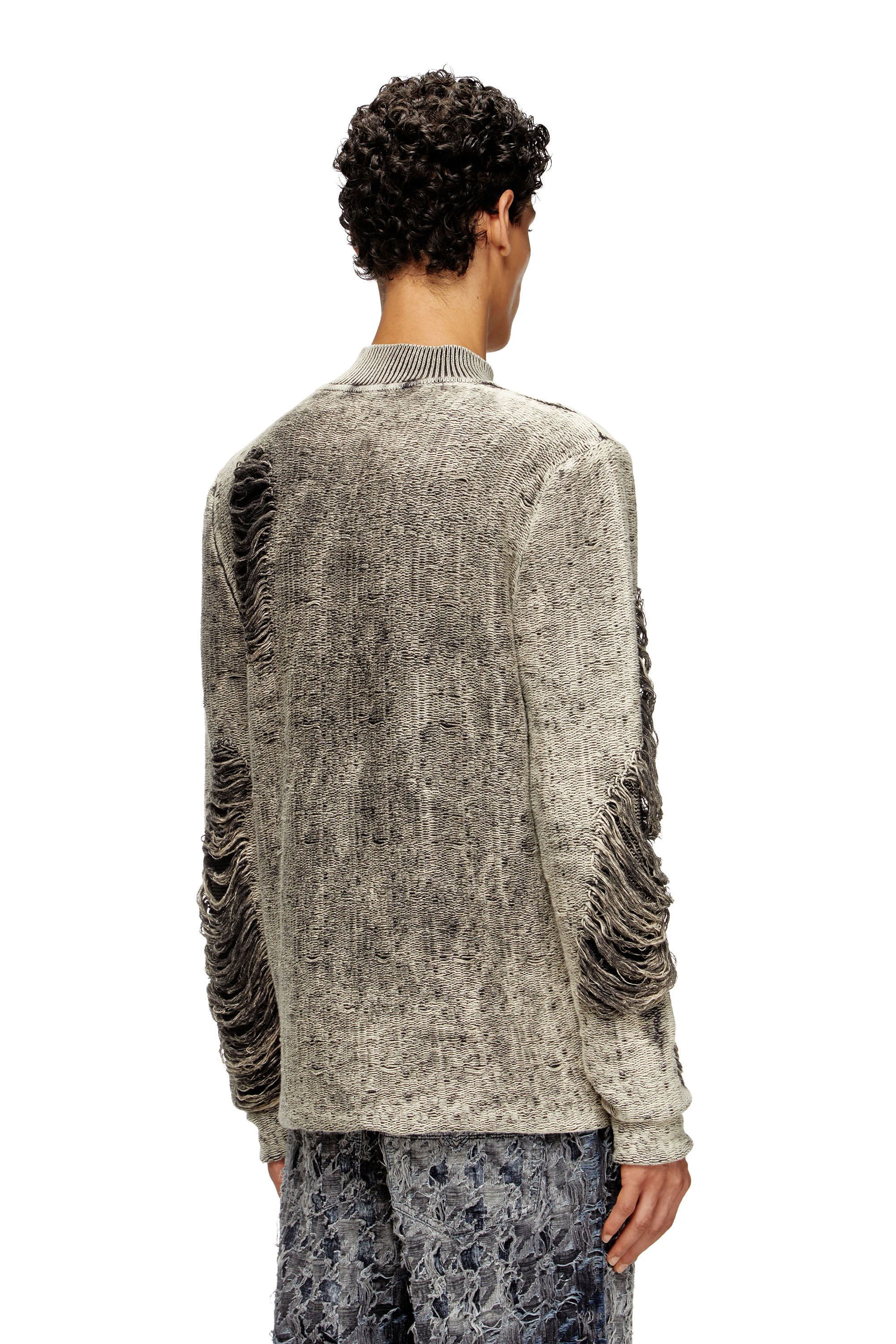 Diesel - K-FJORDI, Male's Destroyed jumper with floating yarns in Grey - 4