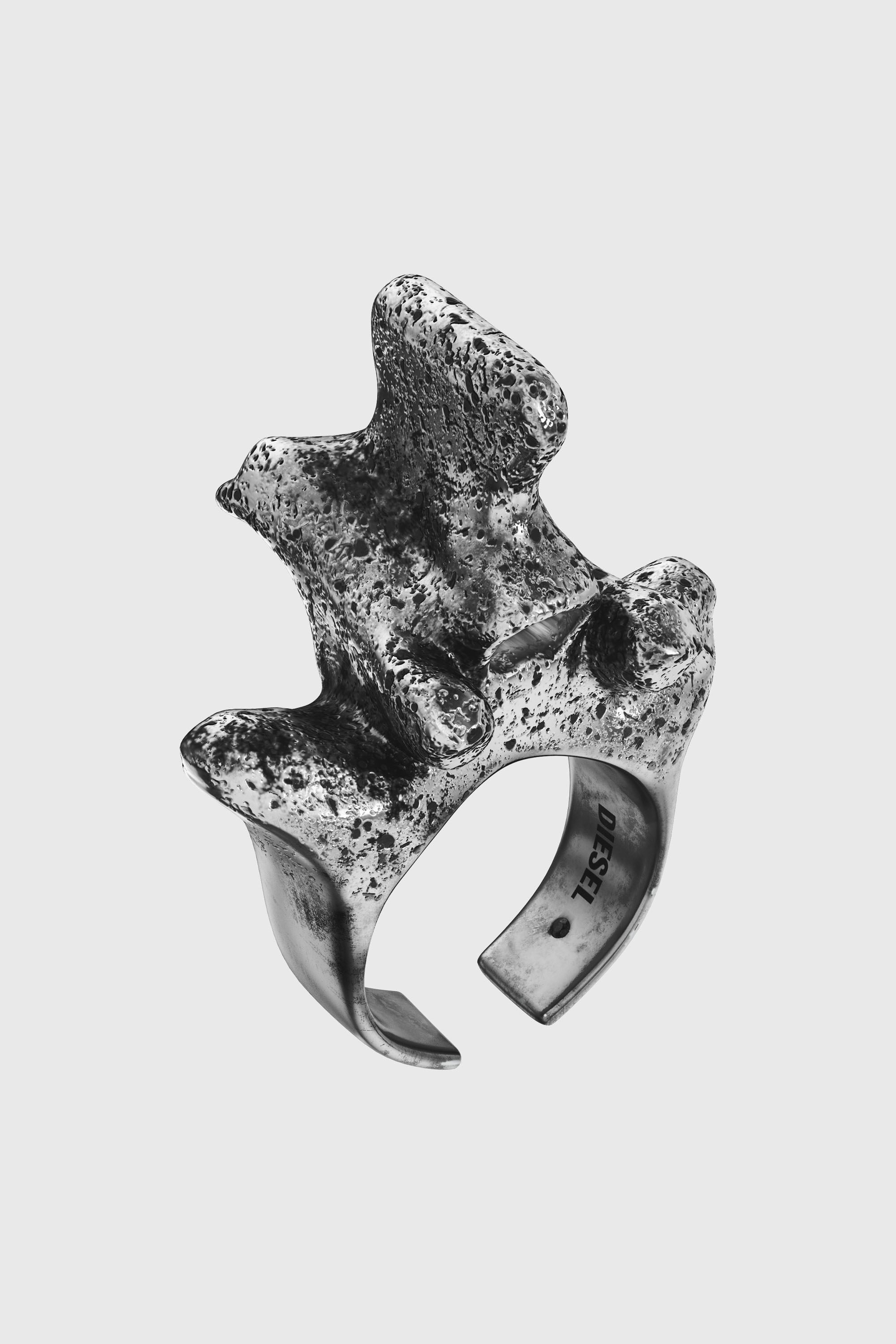 Diesel - DX1708040 JEWELLERY, Anillo en tono plateado con detalle central Unisex in Gris - 1