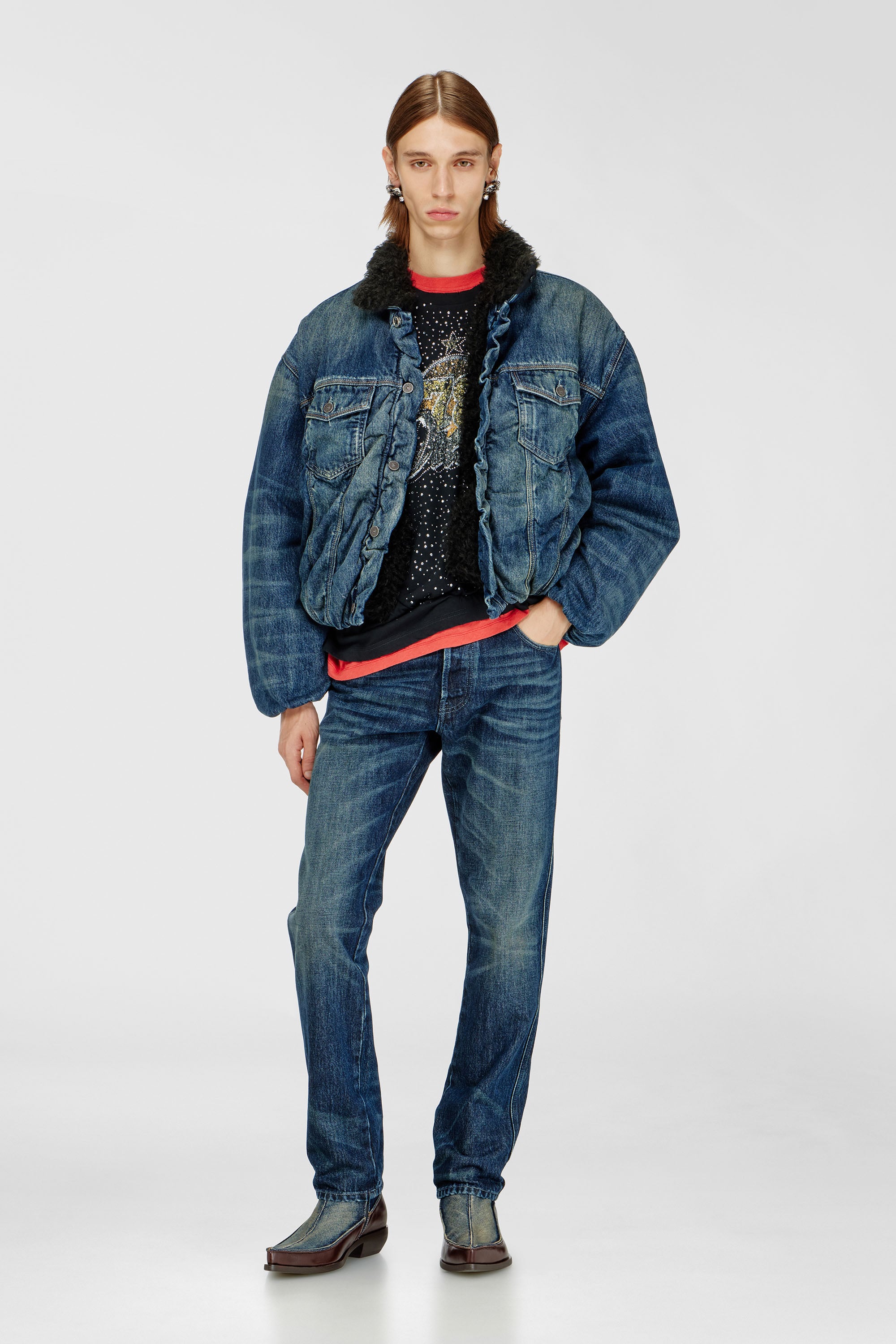 Diesel - D-FRIDO-30-TR, Male's D-Frido-Western ankle boots in leather and denim in Blue - 2
