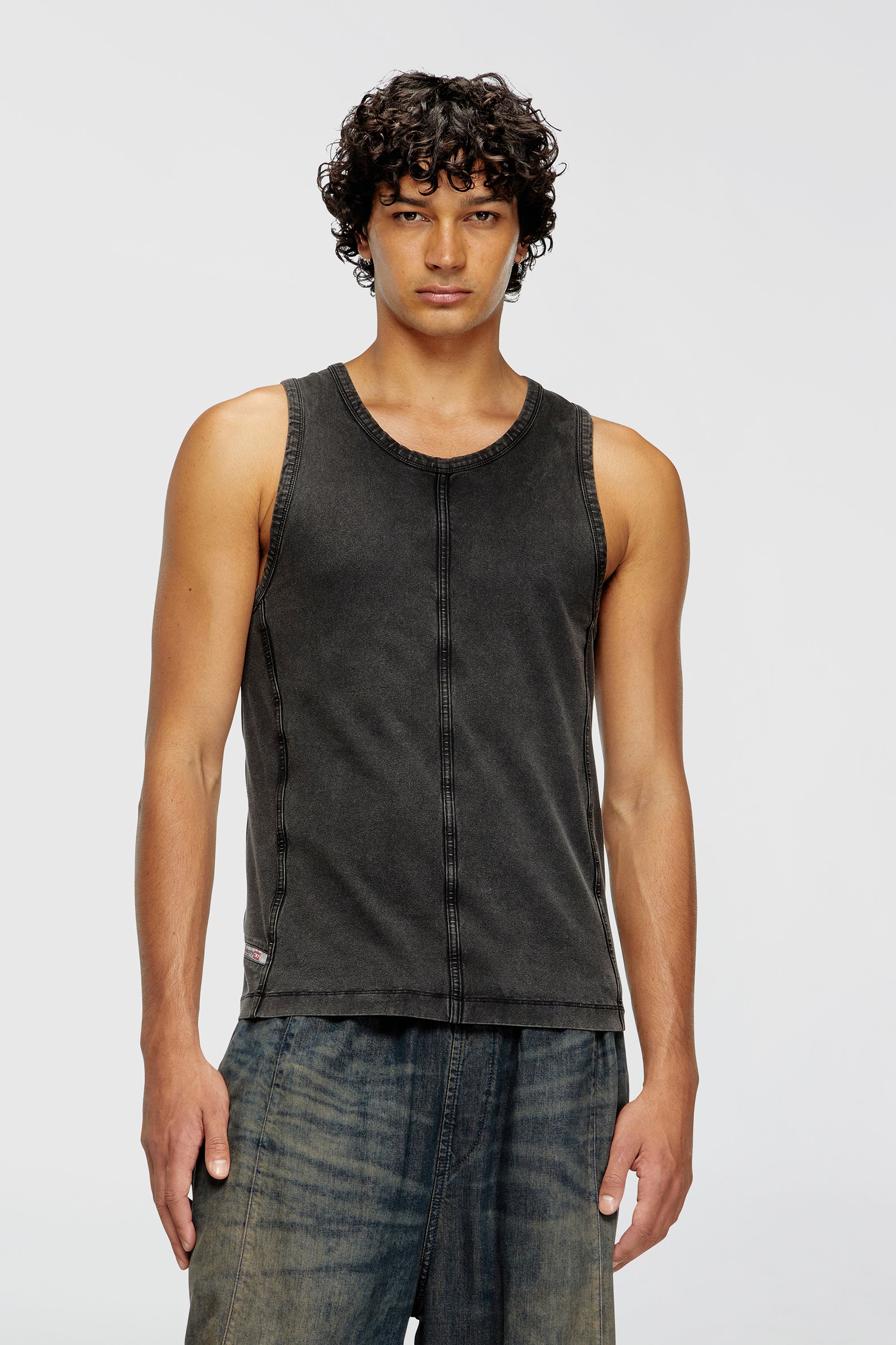 Diesel - T-MELY-SL, Man's Tank top in denim-look jersey in Black - 1